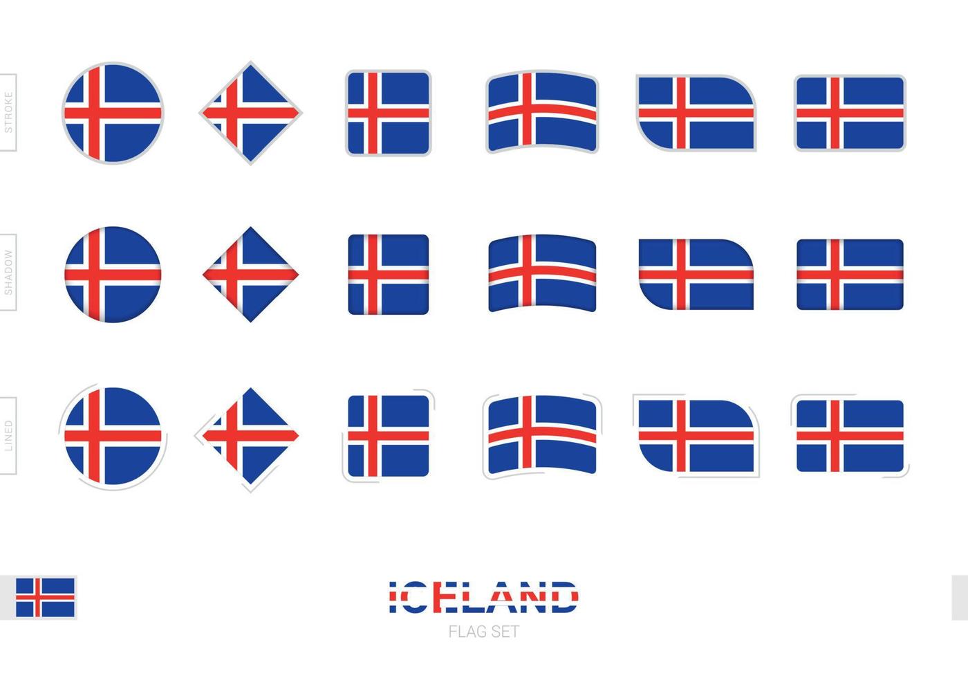 islandsflagga set, enkla islandsflaggor med tre olika effekter. vektor