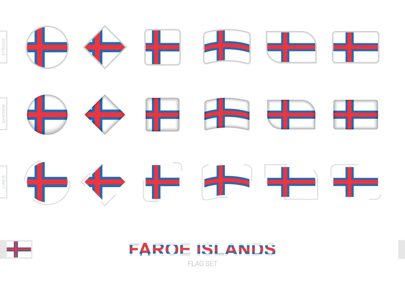 Färöer-Flaggen-Set, einfache Flaggen der Färöer-Inseln mit drei verschiedenen Effekten. vektor
