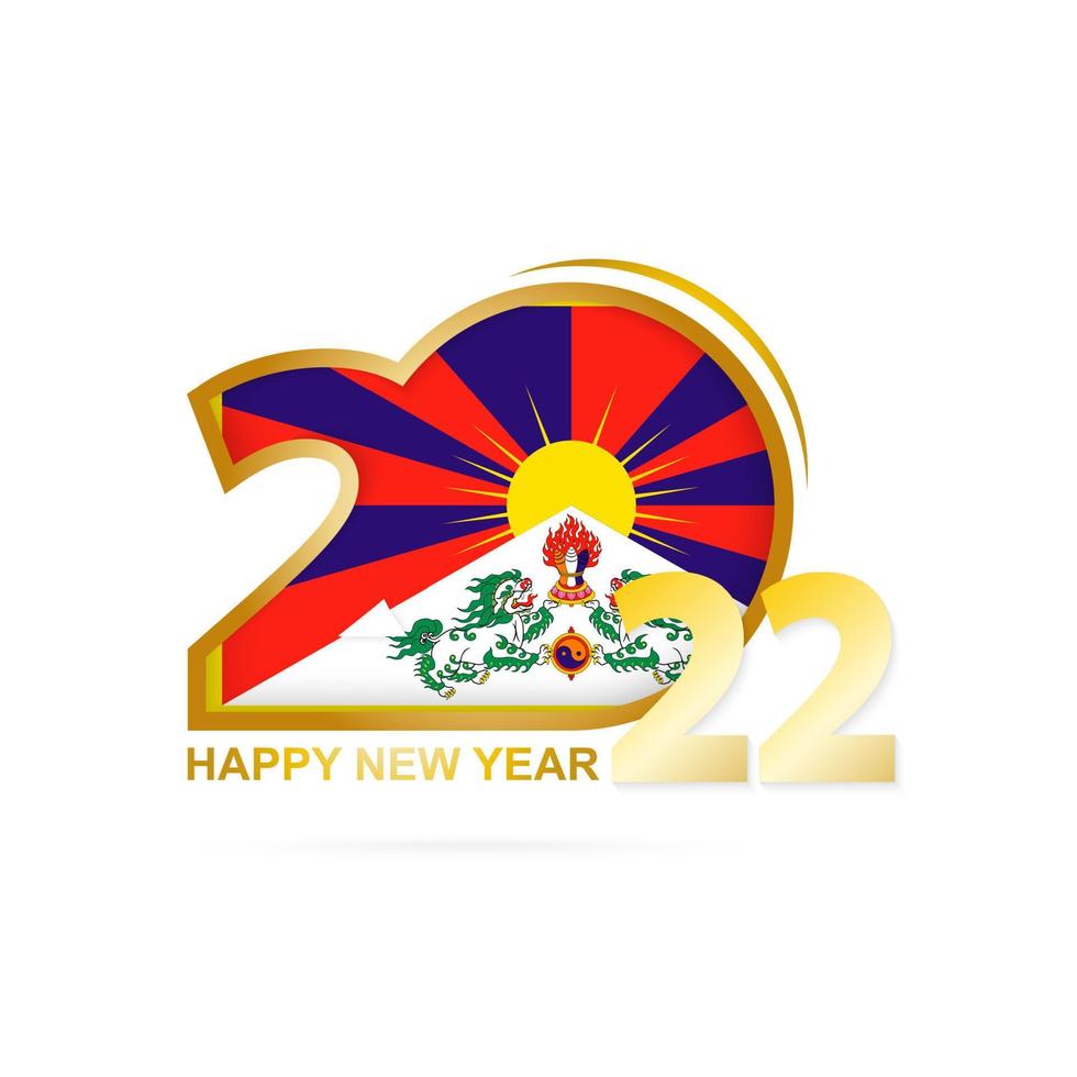 år 2022 med tibet flaggmönster. gott nytt år design. vektor