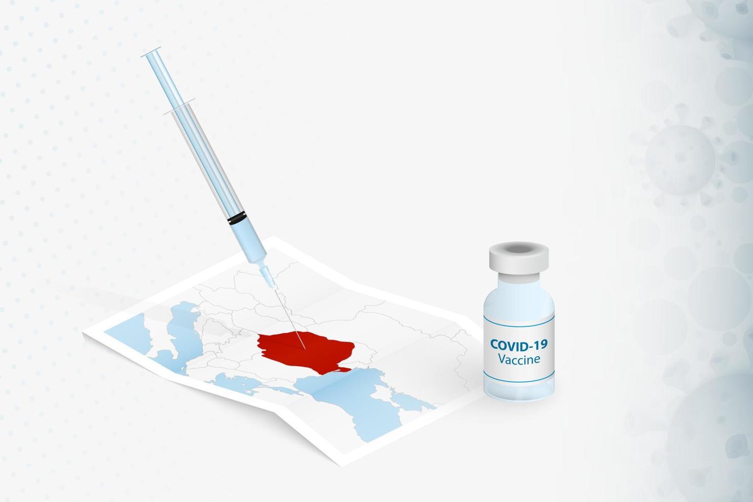rumänien-impfung, injektion mit covid-19-impfstoff in karte von rumänien. vektor