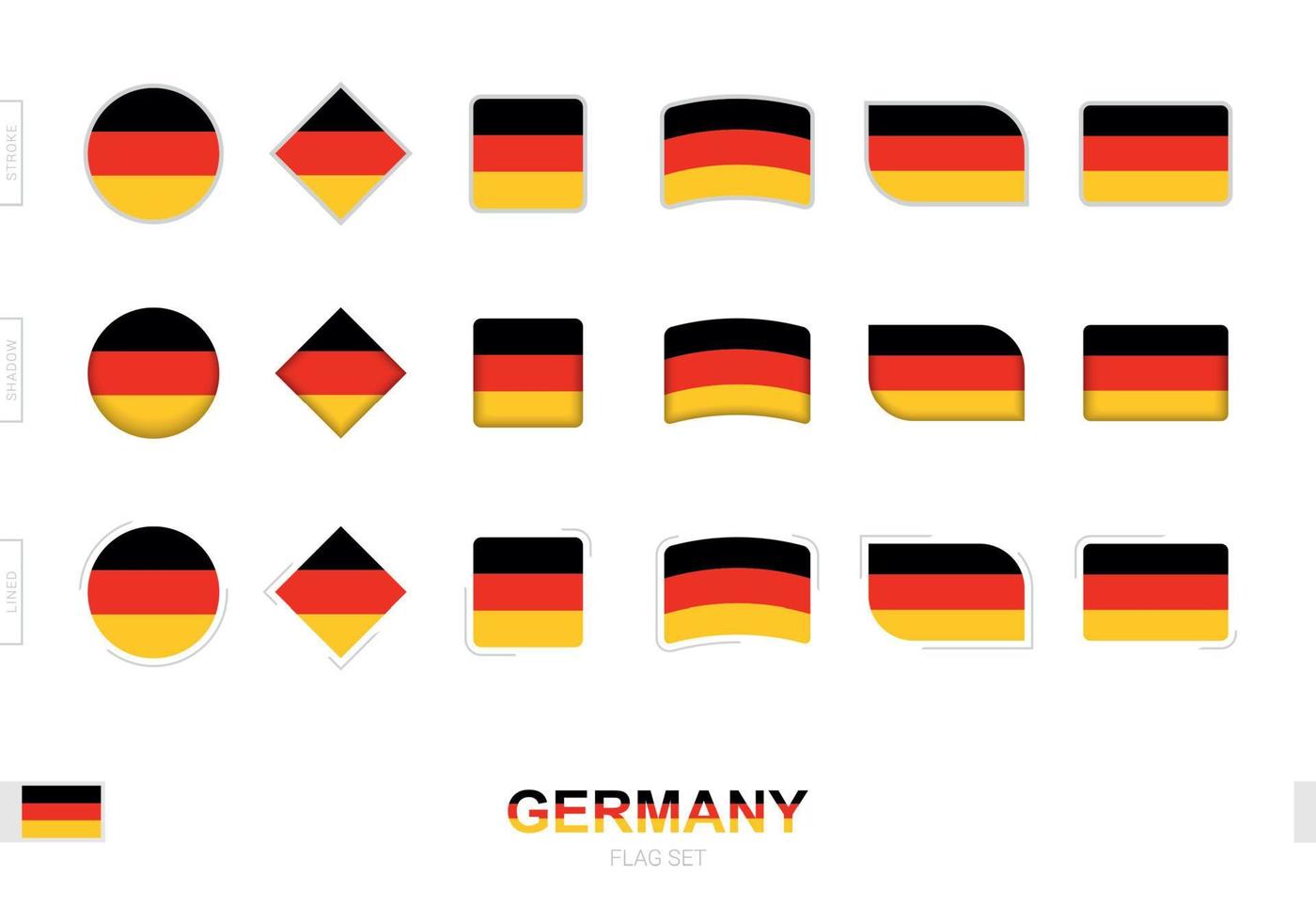 Deutschland-Flaggen-Set, einfache Deutschland-Flaggen mit drei verschiedenen Effekten. vektor