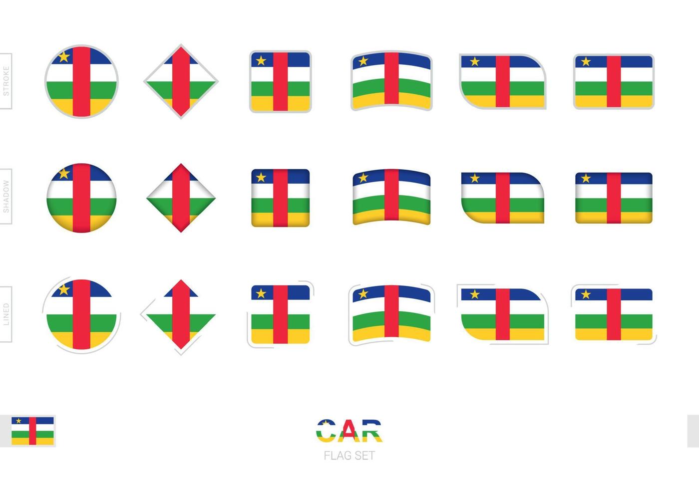 centralafrikanska republikens flagguppsättning, enkla flaggor från centralafrikanska republiken med tre olika effekter. vektor