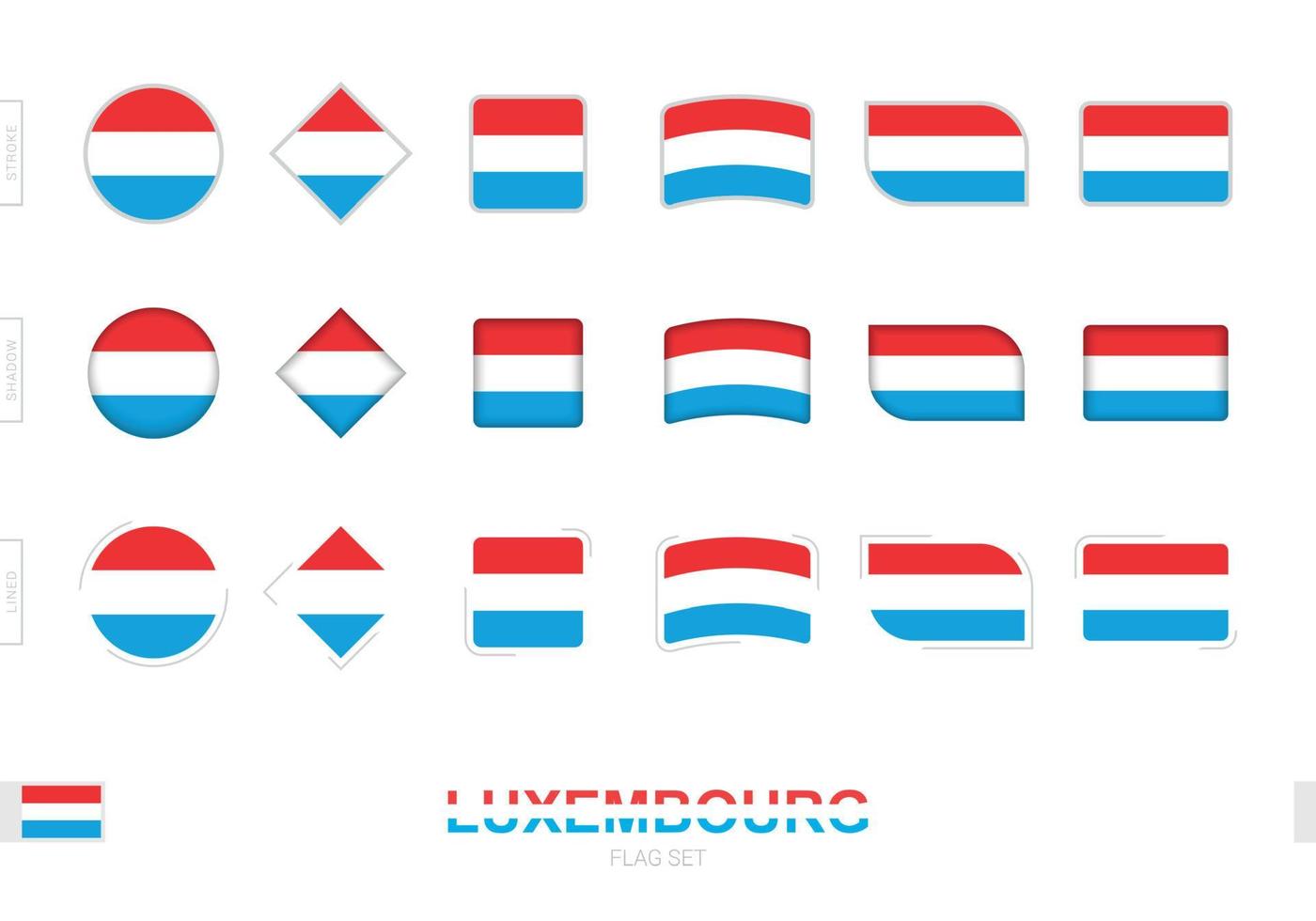 luxembourg flagga set, enkla luxemburgska flaggor med tre olika effekter. vektor