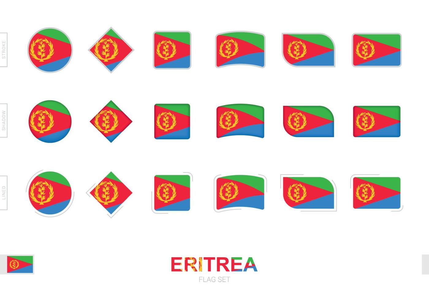 Eritrea-Flaggensatz, einfache Flaggen von Eritrea mit drei verschiedenen Effekten. vektor