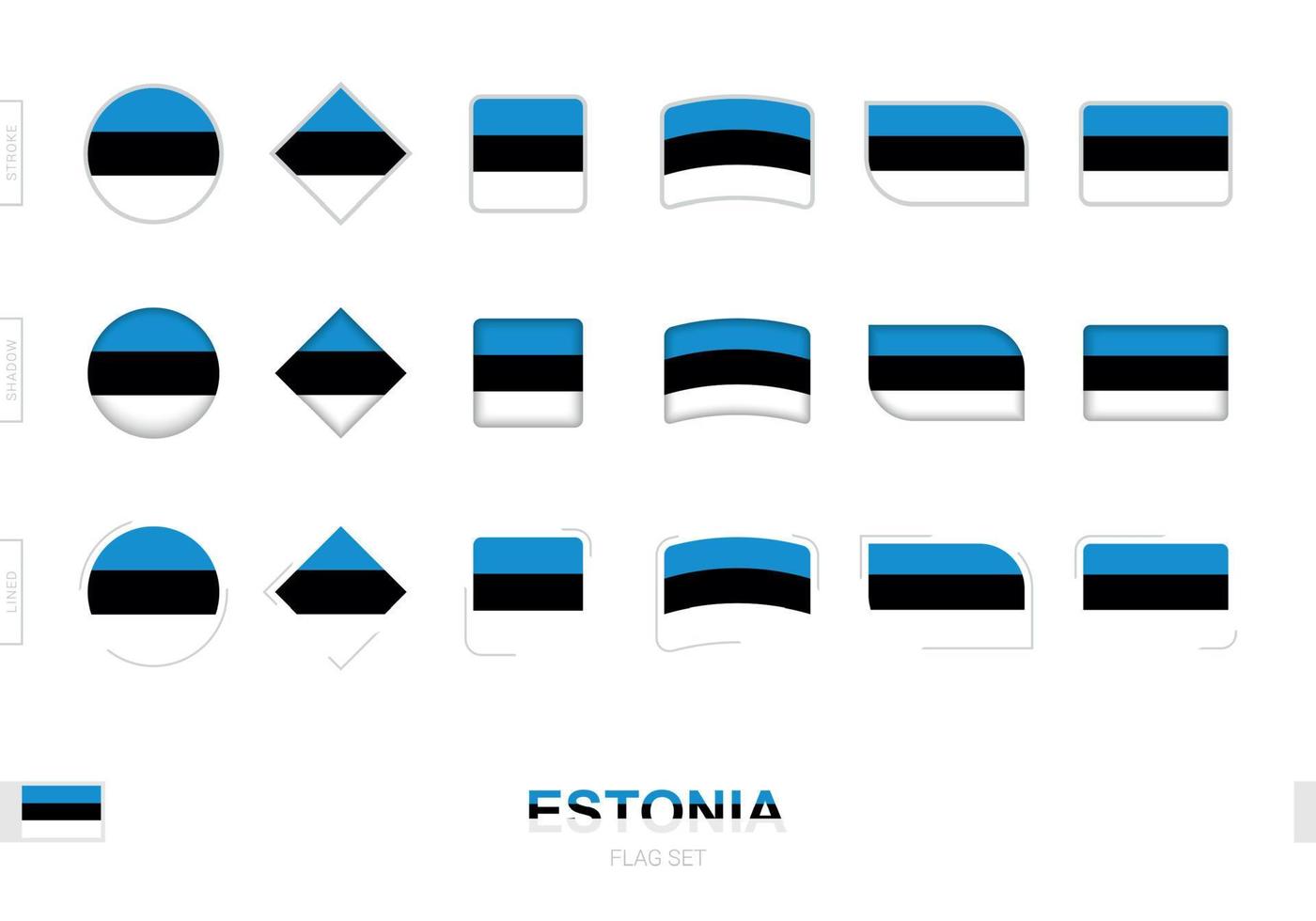 estlands flagga set, enkla estlands flaggor med tre olika effekter. vektor