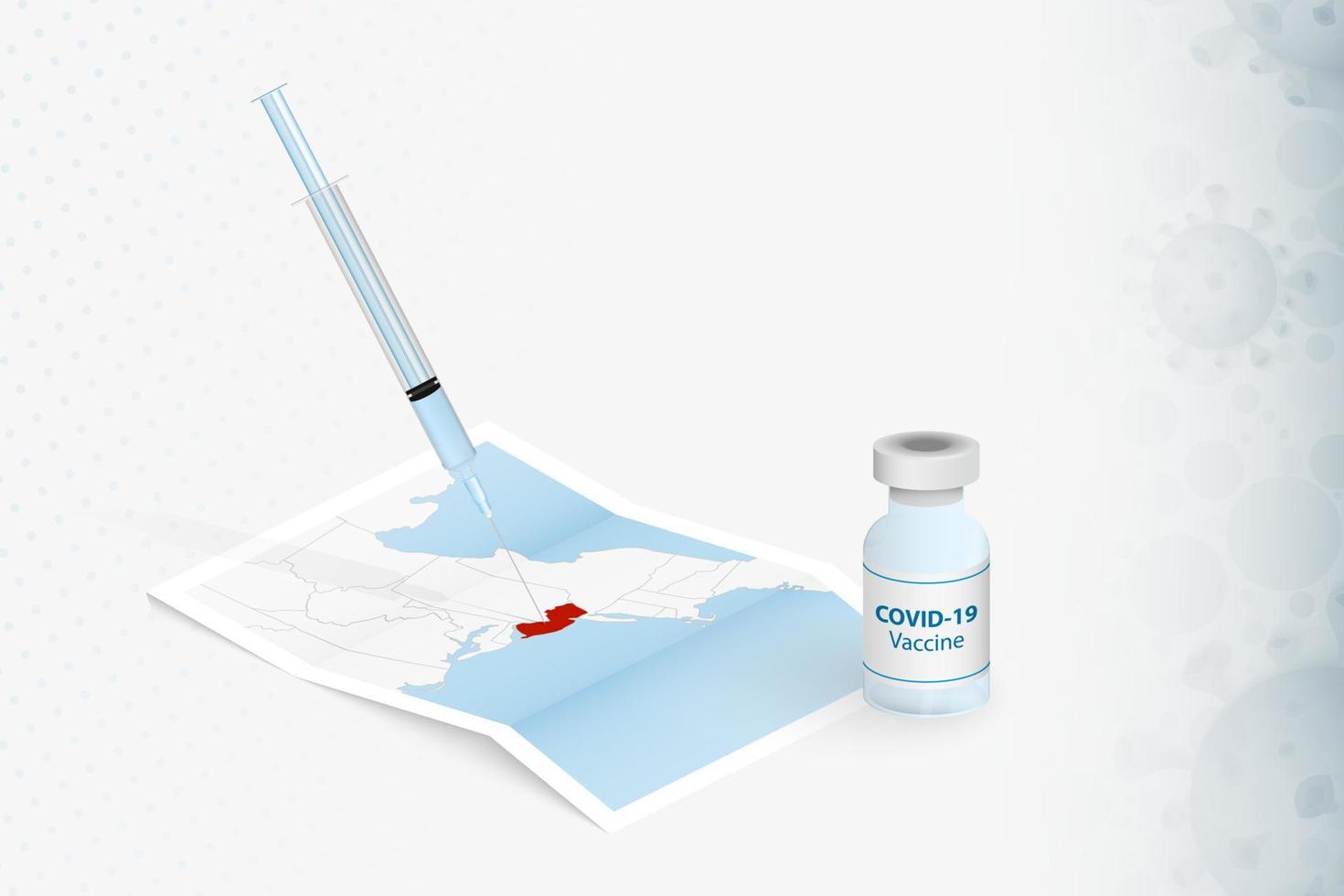 New-Jersey-Impfung, Injektion mit Covid-19-Impfstoff in Karte von New Jersey. vektor