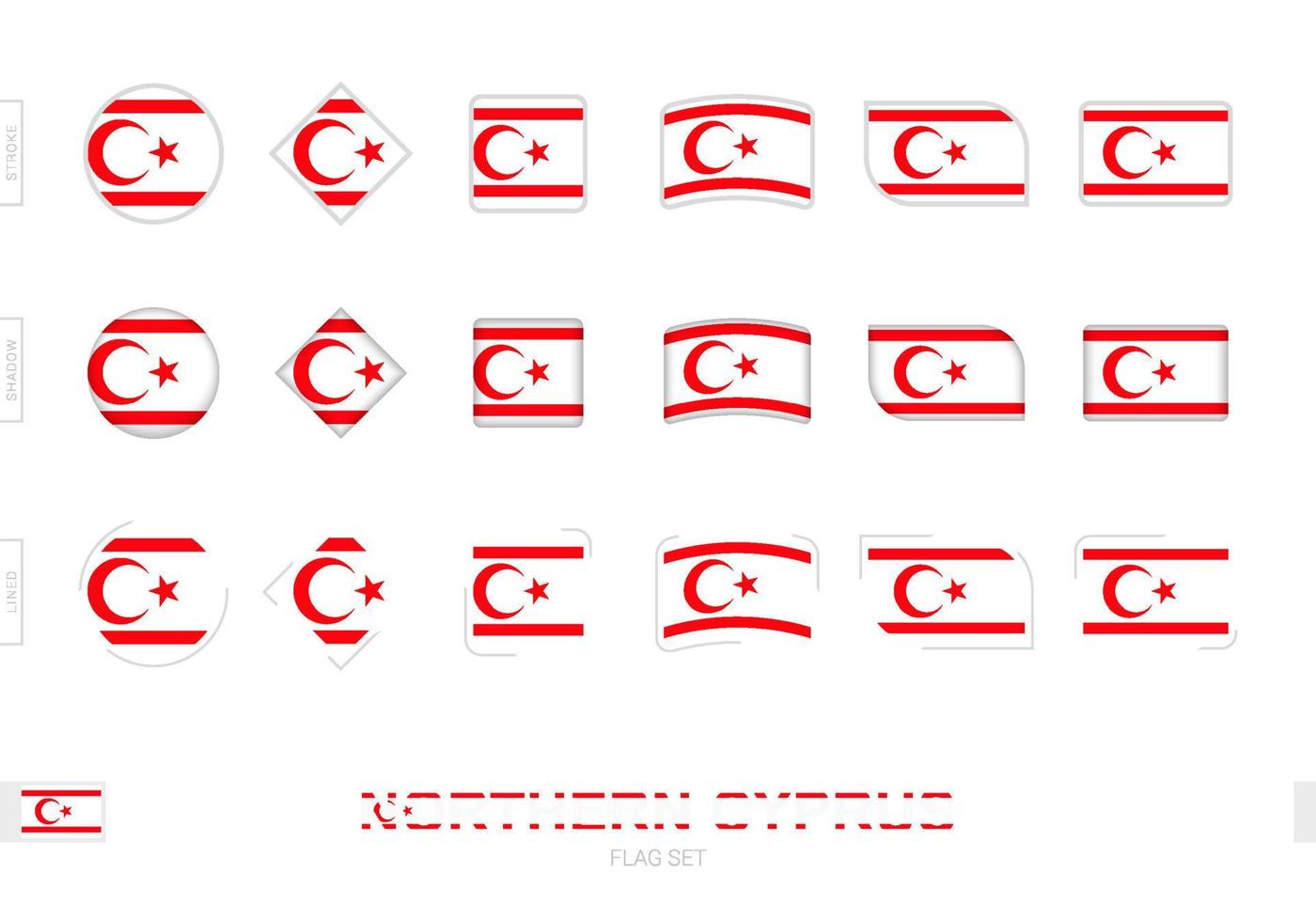 Nordzypern-Flaggensatz, einfache Flaggen Nordzyperns mit drei verschiedenen Effekten. vektor