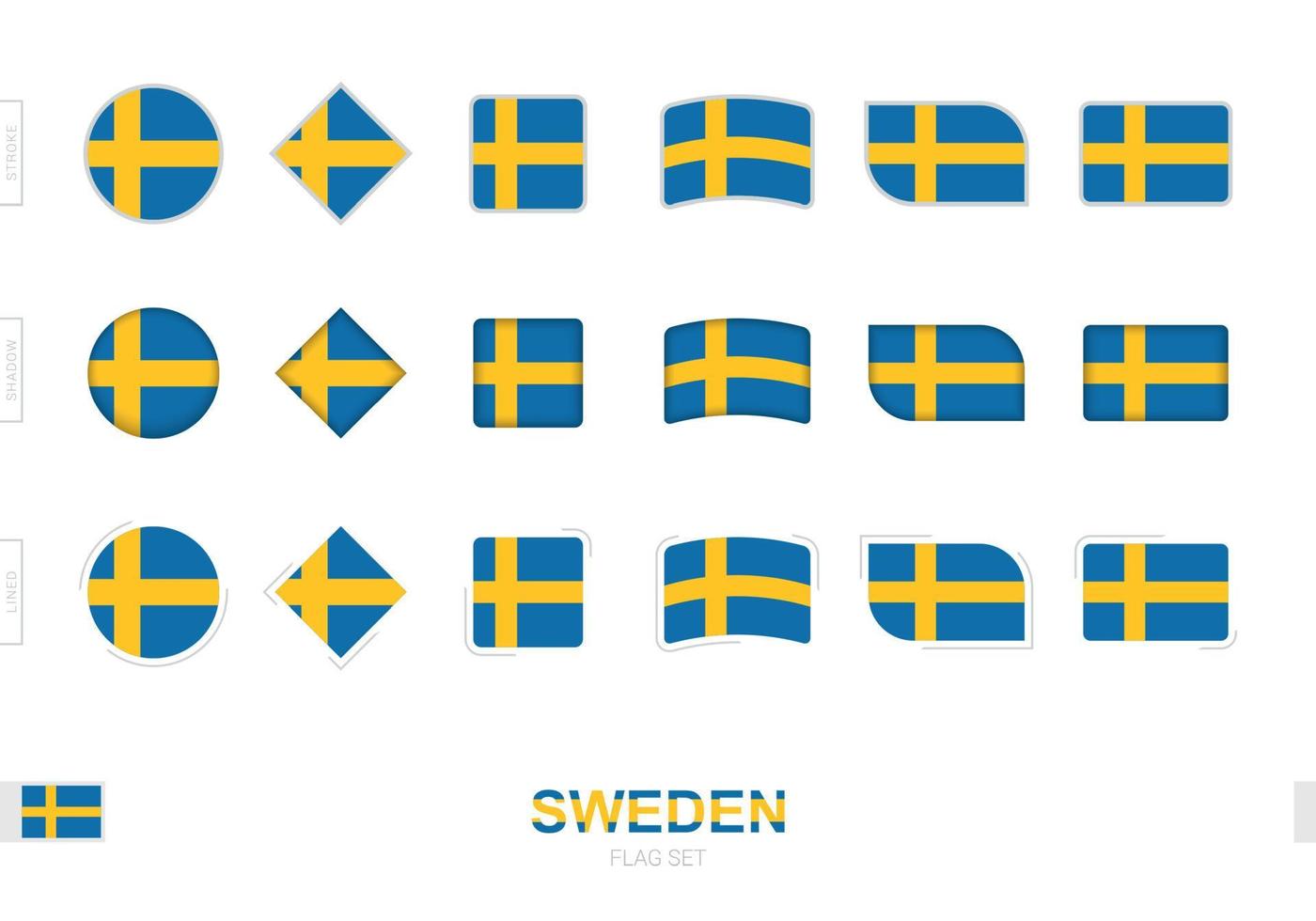 sverigeflagga set, enkla sverigeflaggor med tre olika effekter. vektor