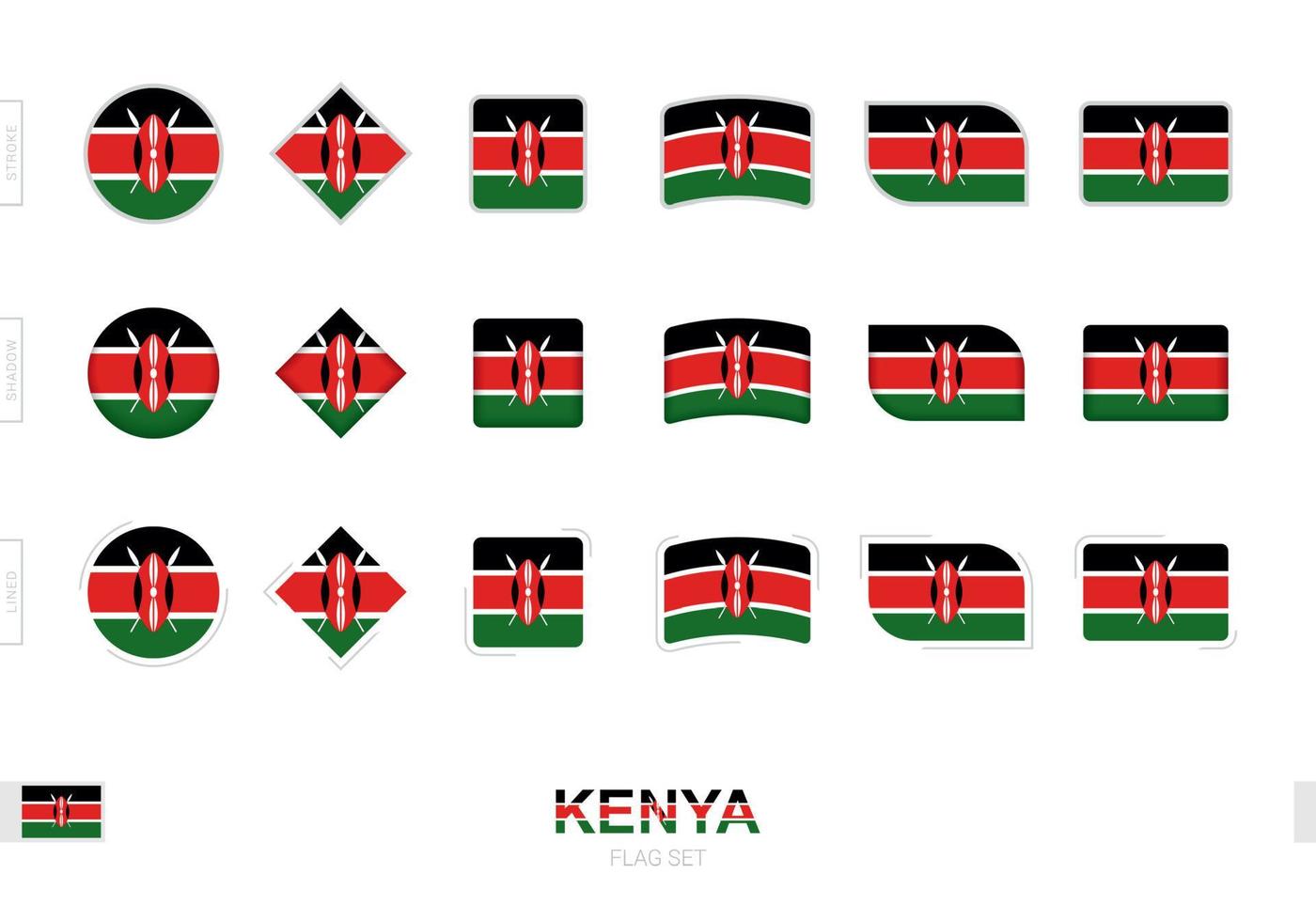 kenya flagga set, enkla kenya flaggor med tre olika effekter. vektor