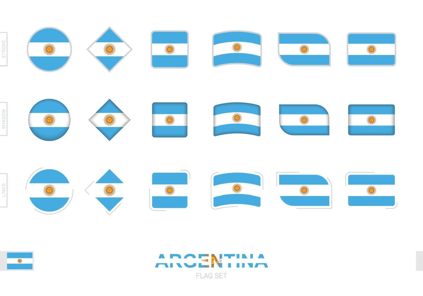 Argentinien-Flaggensatz, einfache Flaggen von Argentinien mit drei verschiedenen Effekten. vektor