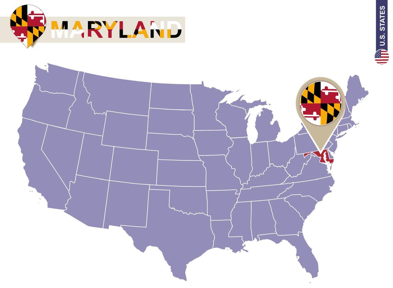 Maryland state på usa karta. Marylands flagga och karta. vektor