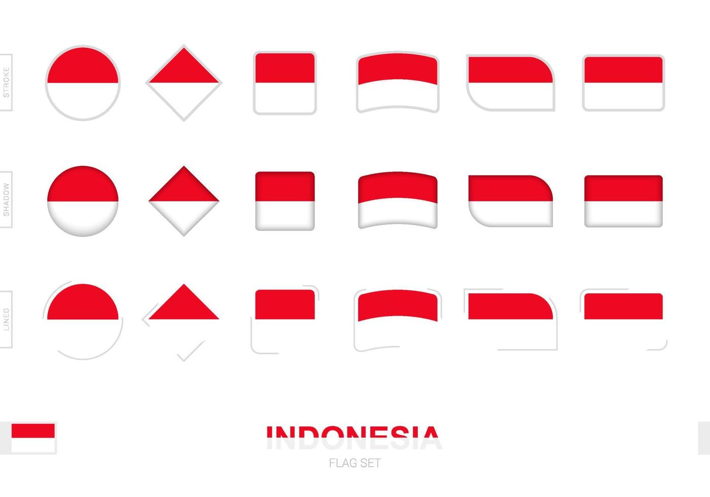 Indonesien-Flaggensatz, einfache Flaggen von Indonesien mit drei verschiedenen Effekten. vektor