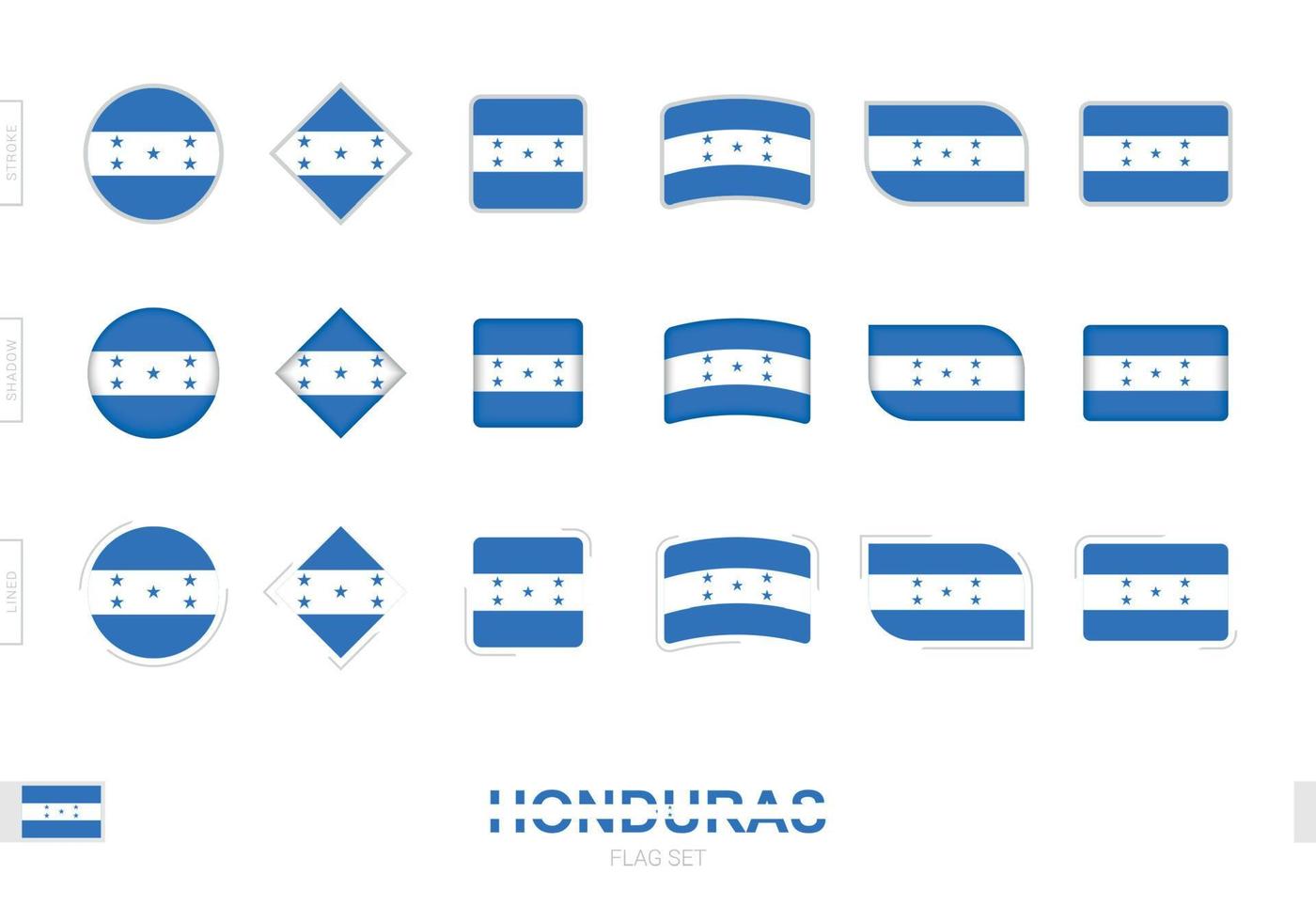 Honduras-Flaggensatz, einfache Flaggen von Honduras mit drei verschiedenen Effekten. vektor