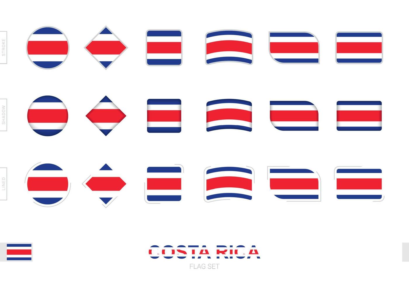 costa rica flagga set, enkla costa rica flaggor med tre olika effekter. vektor