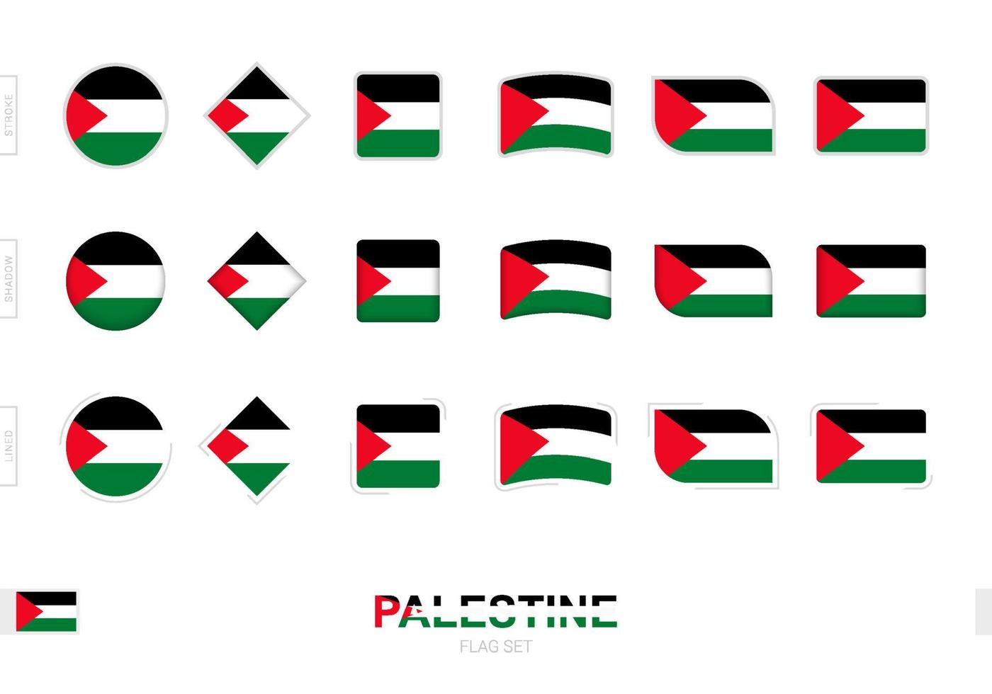 palestinska flaggan set, enkla palestinska flaggor med tre olika effekter. vektor