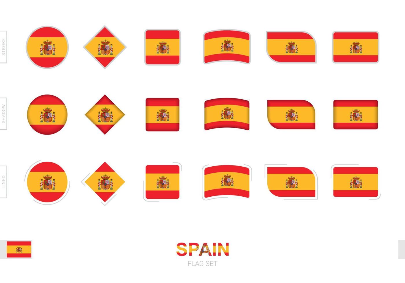 Spanien-Flaggensatz, einfache Flaggen von Spanien mit drei verschiedenen Effekten. vektor