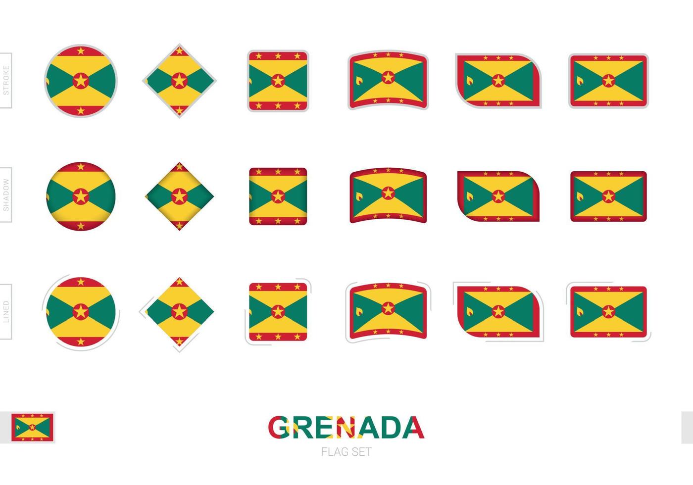 grenada flagga set, enkla flaggor av grenada med tre olika effekter. vektor