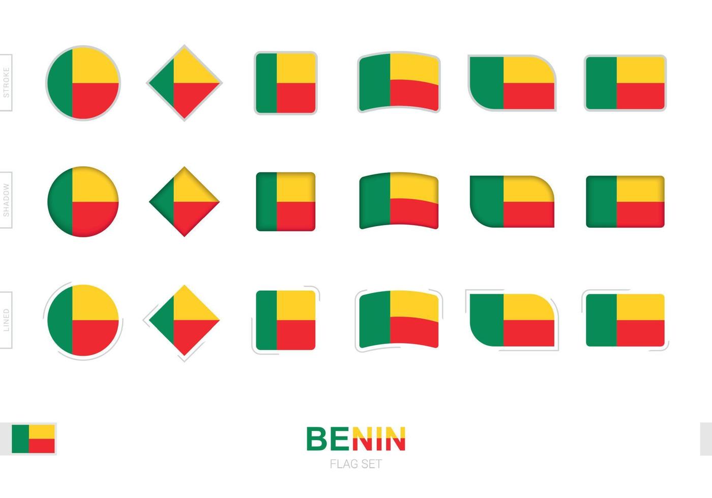 benin flagga set, enkla flaggor av benin med tre olika effekter. vektor