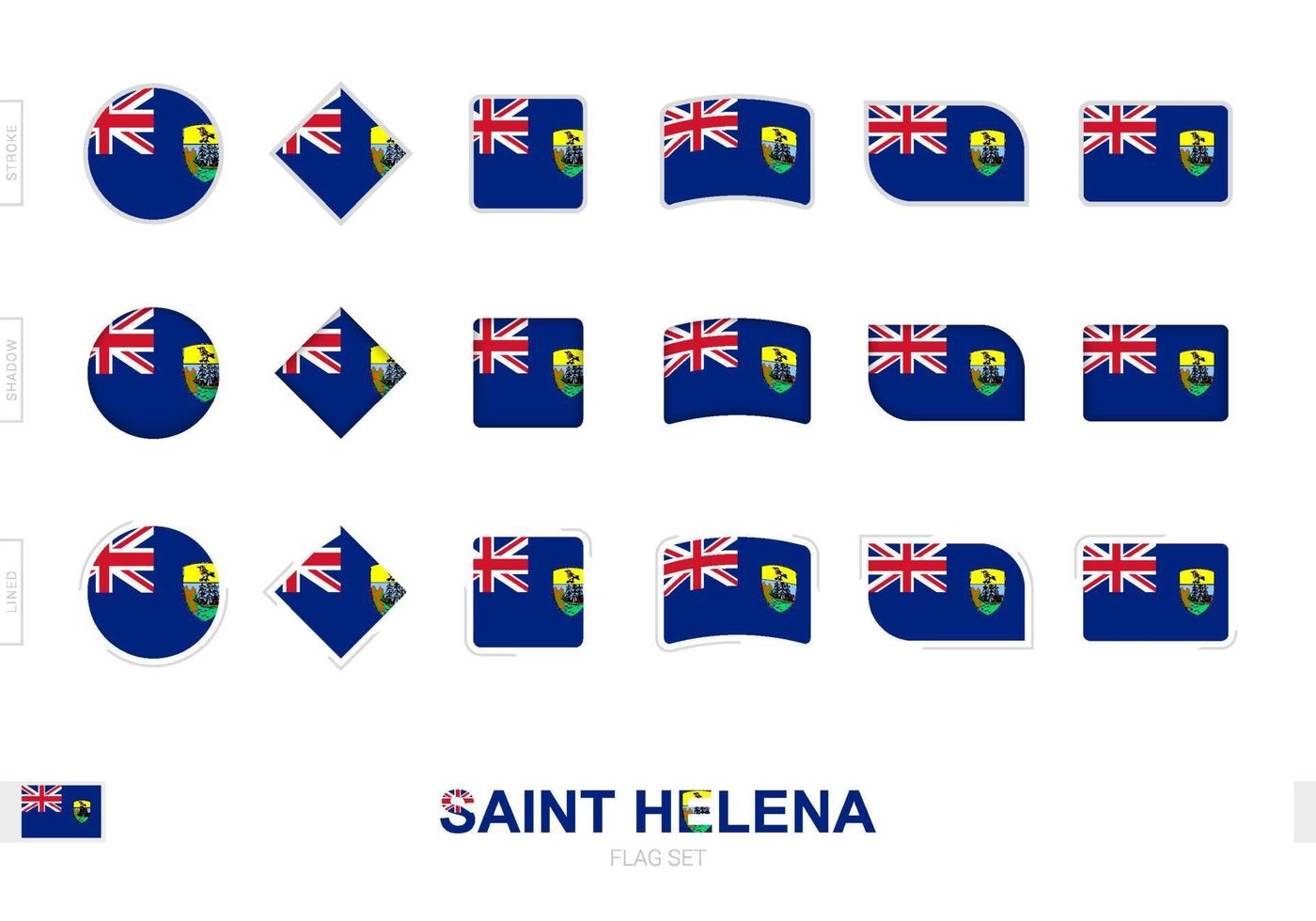 saint helena flagga set, enkla flaggor av saint helena med tre olika effekter. vektor