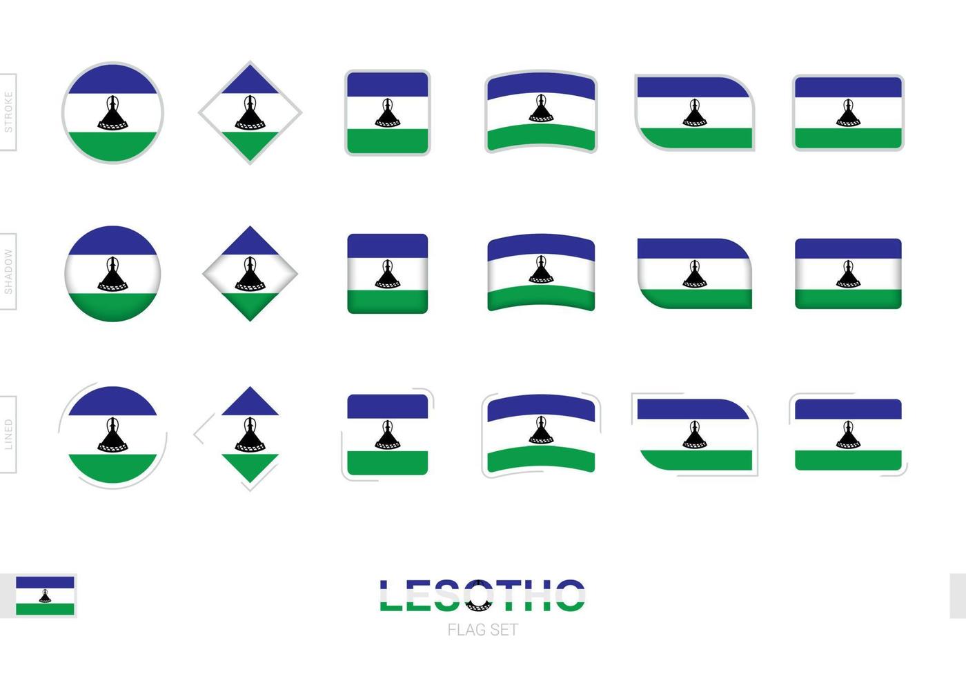 lesotho flagga set, enkla flaggor av lesotho med tre olika effekter. vektor