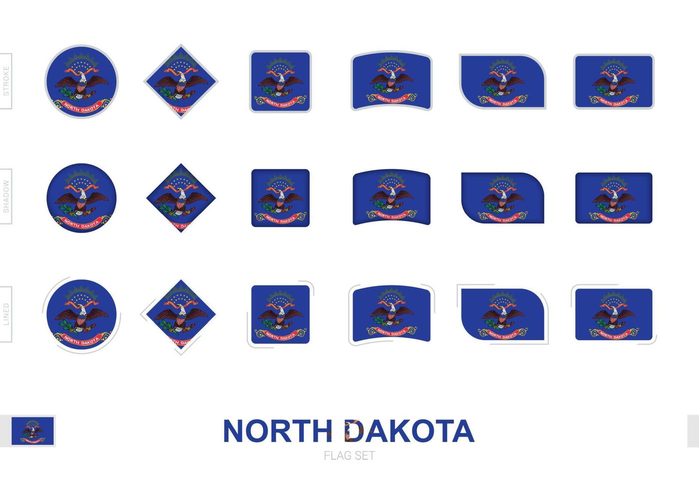 North Dakota Flag Set, einfache Flaggen von North Dakota mit drei verschiedenen Effekten. vektor