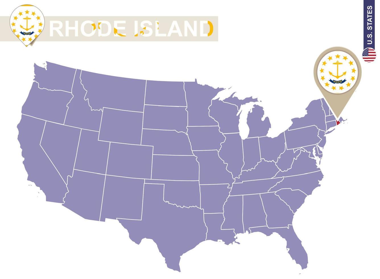 Rhode Island State auf der Karte der USA. rhode island flagge und karte. vektor