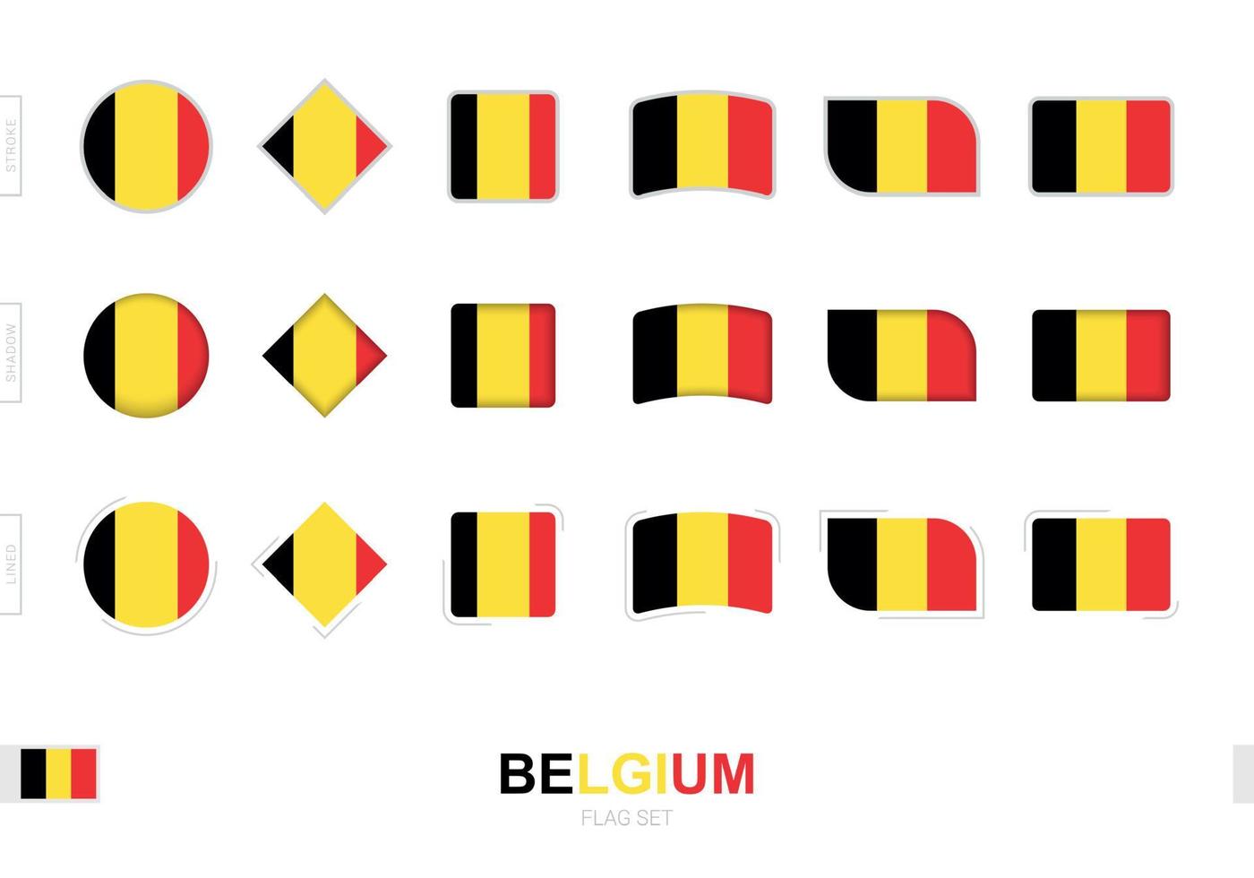 Belgien-Flaggen-Set, einfache Flaggen von Belgien mit drei verschiedenen Effekten. vektor