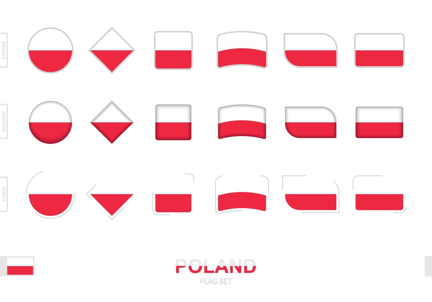 polska flaggan set, enkla polska flaggor med tre olika effekter. vektor