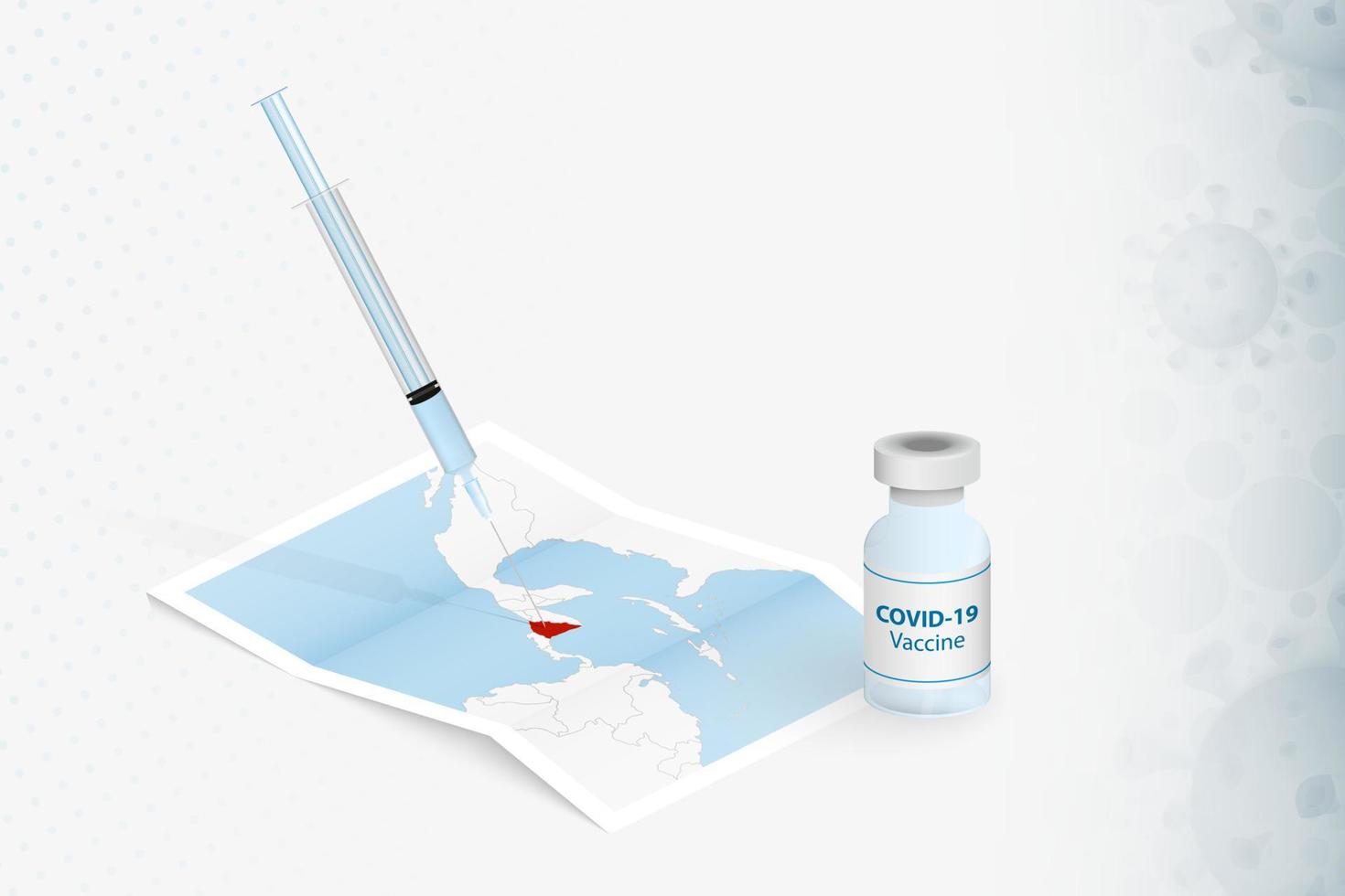 Nicaragua-vaccination, injektion med covid-19-vaccin på karta över nicaragua. vektor