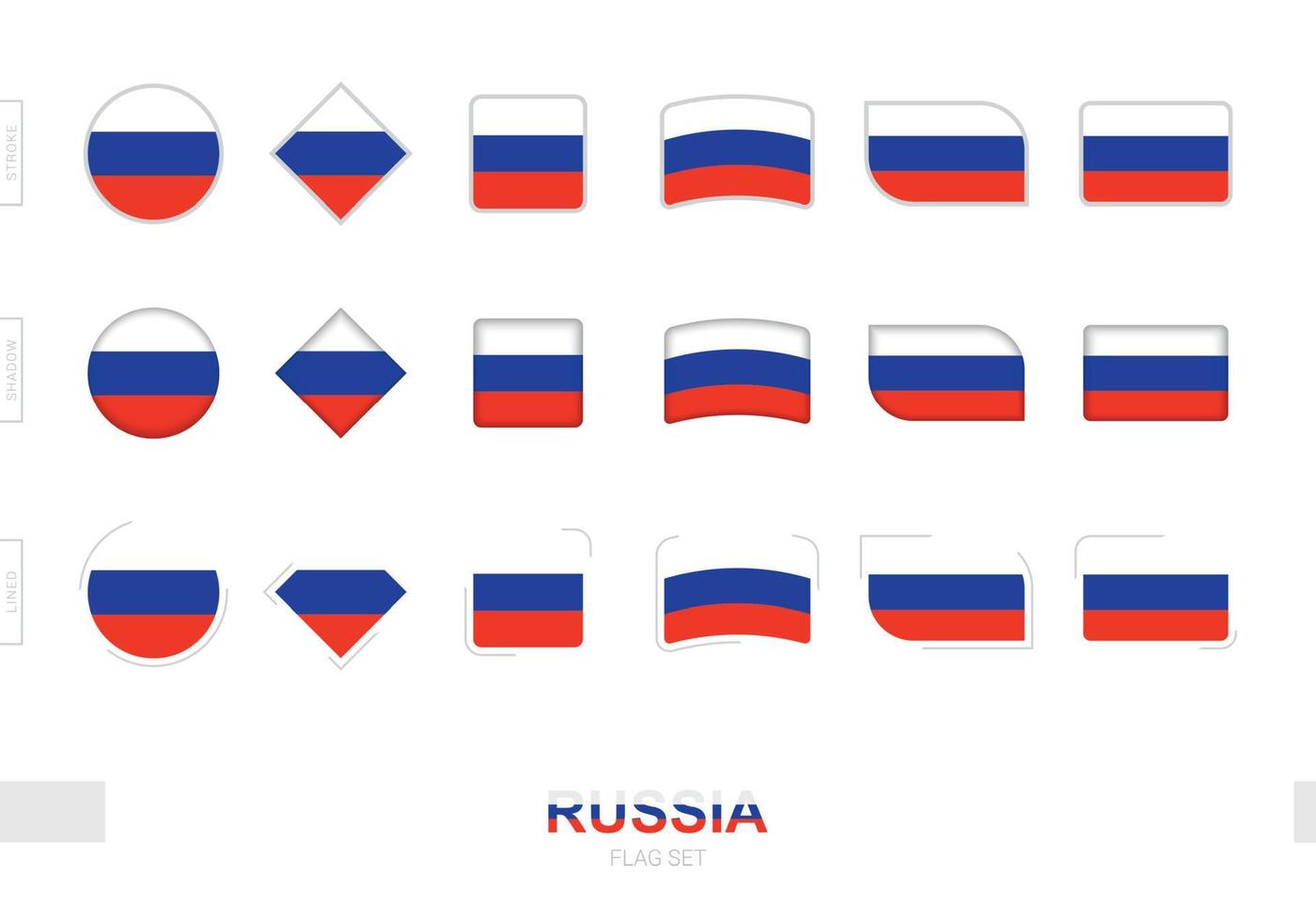 Russland-Flaggen-Set, einfache Russland-Flaggen mit drei verschiedenen Effekten. vektor