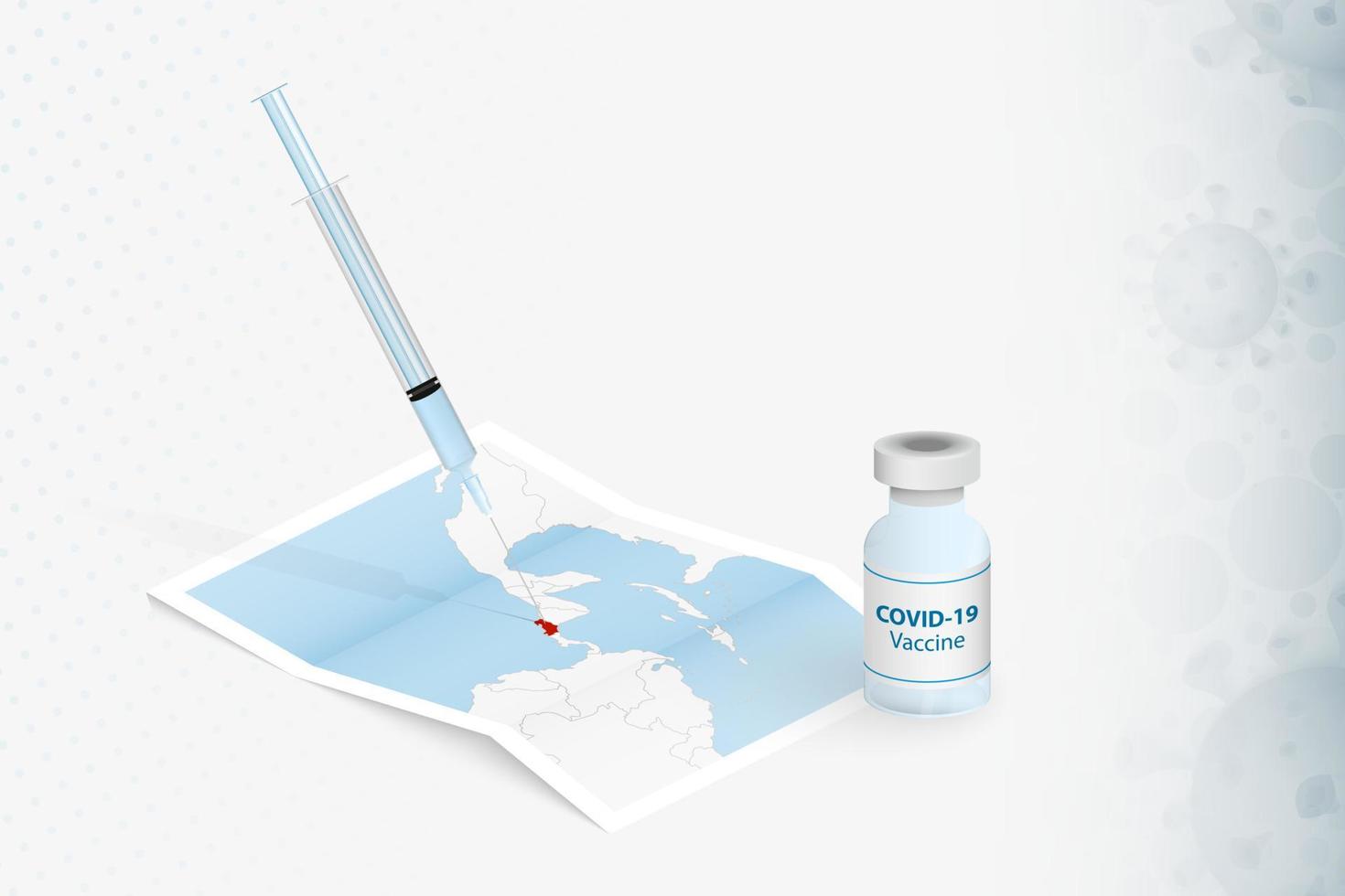 costa rica-impfung, injektion mit covid-19-impfstoff in karte von costa rica. vektor