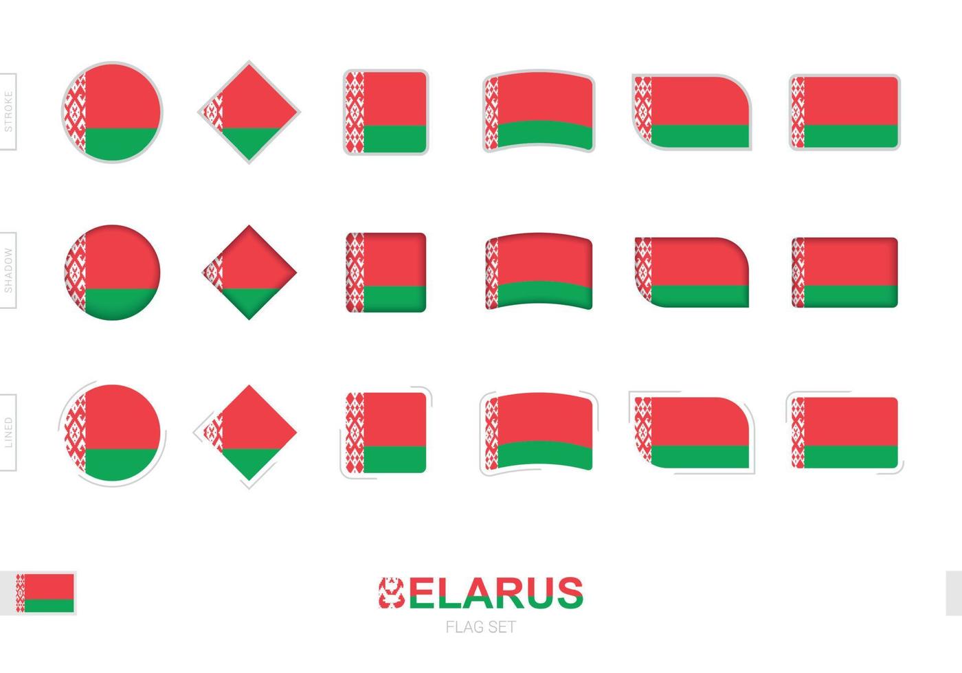 Vitryssland flagg set, enkla flaggor av Vitryssland med tre olika effekter. vektor