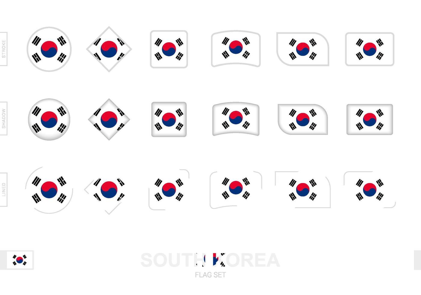 sydkoreas flaggset, enkla sydkoreas flaggor med tre olika effekter. vektor