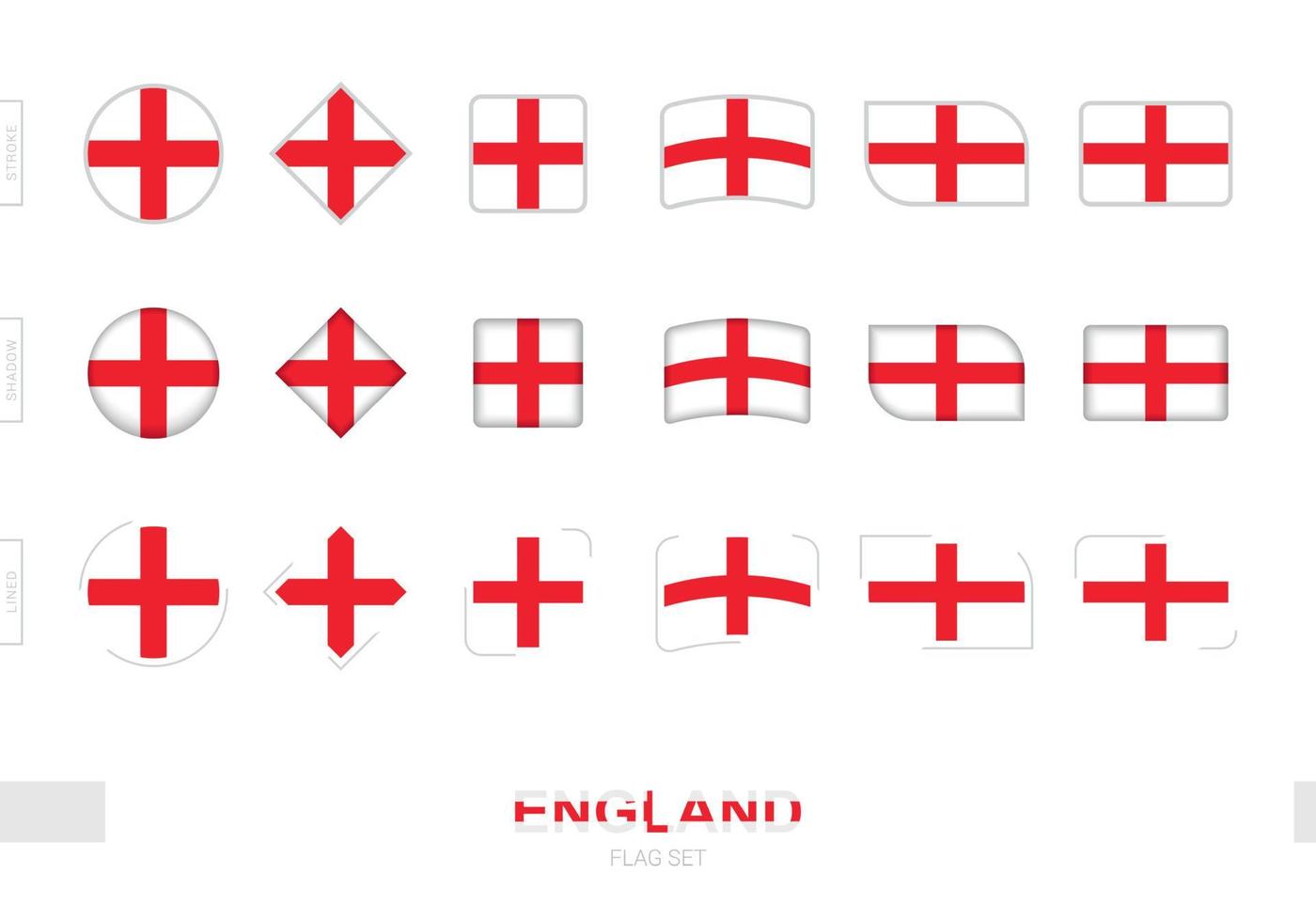 england flag set, einfache flaggen von england mit drei verschiedenen effekten. vektor