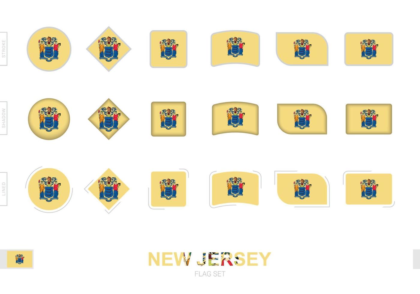 New Jersey Flag Set, einfache Flaggen von New Jersey mit drei verschiedenen Effekten. vektor