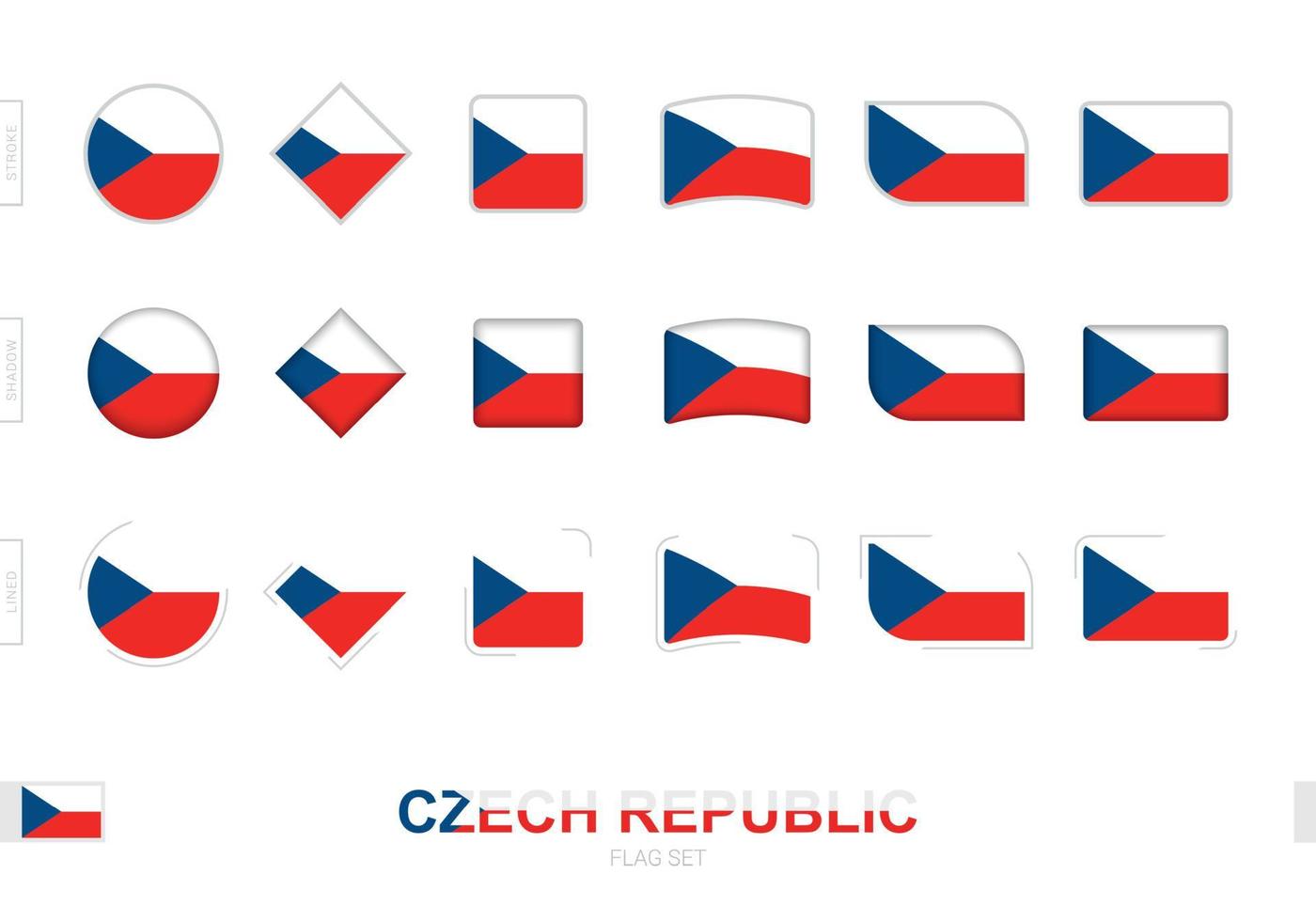 Flaggensatz der Tschechischen Republik, einfache Flaggen der Tschechischen Republik mit drei verschiedenen Effekten. vektor