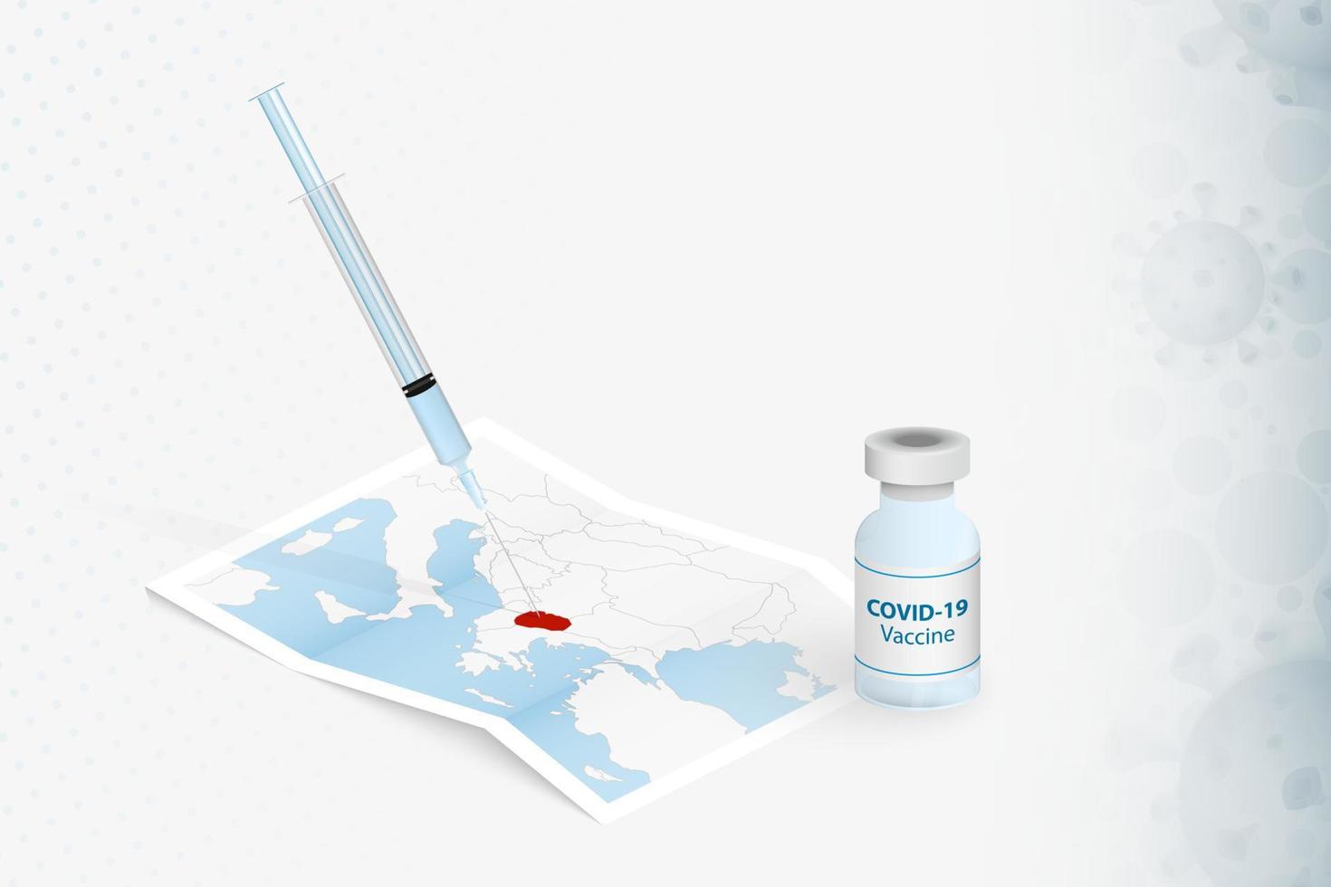 mazedonien-impfung, injektion mit covid-19-impfstoff in karte von mazedonien. vektor