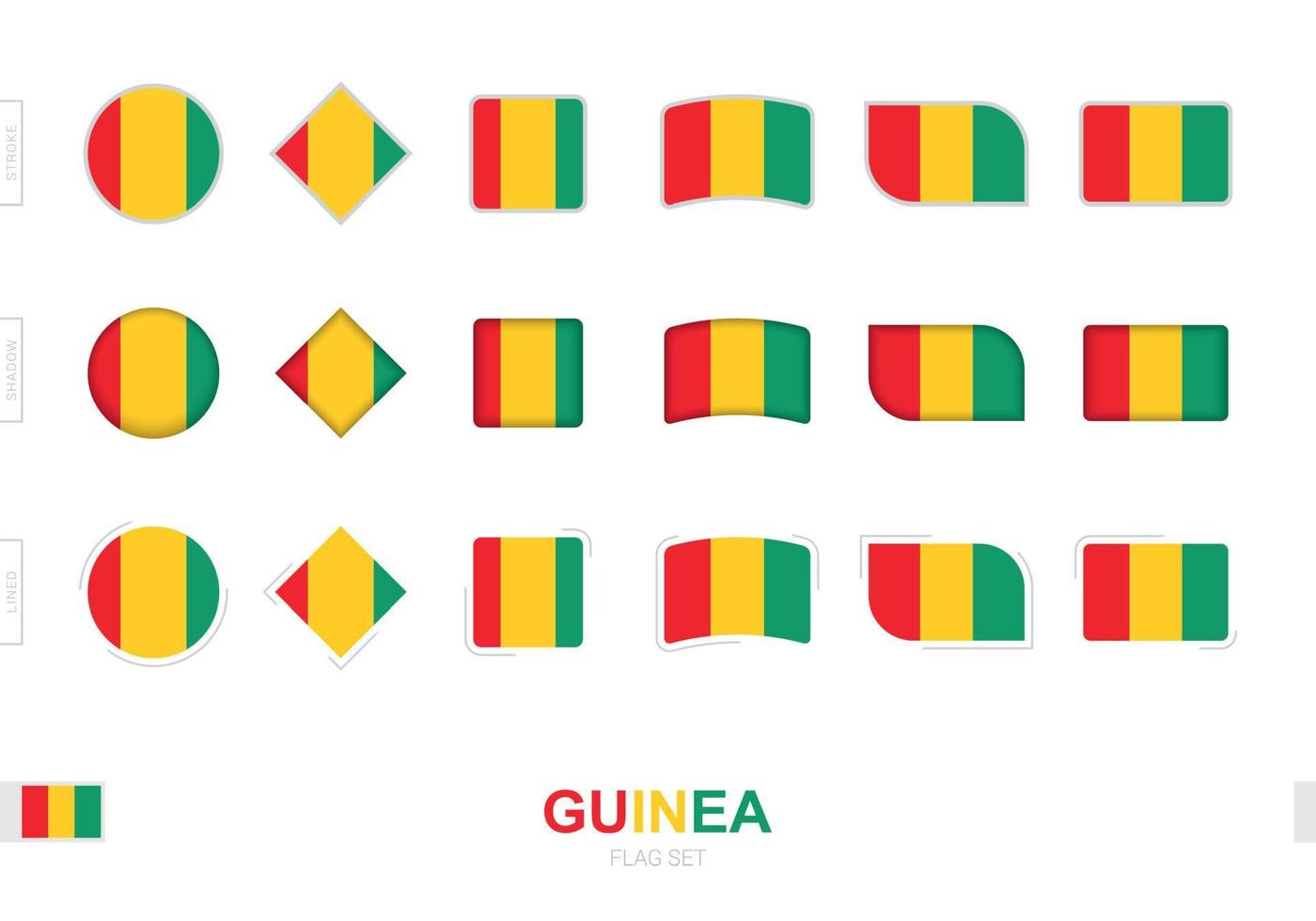 Guinea-Flaggen-Set, einfache Guinea-Flaggen mit drei verschiedenen Effekten. vektor