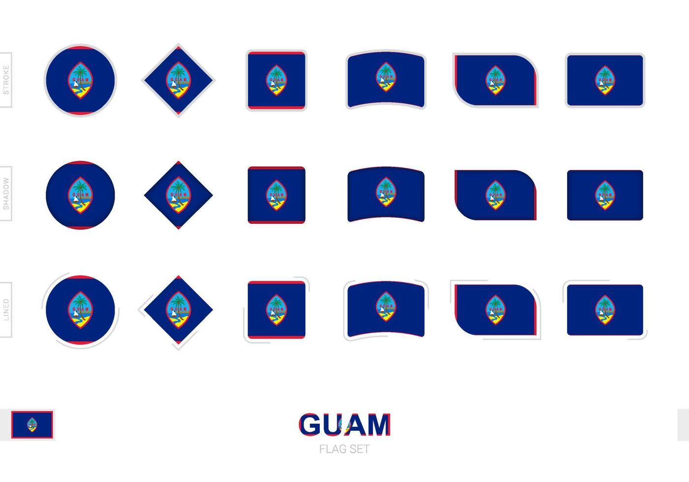 Guam-Flaggen-Set, einfache Guam-Flaggen mit drei verschiedenen Effekten. vektor