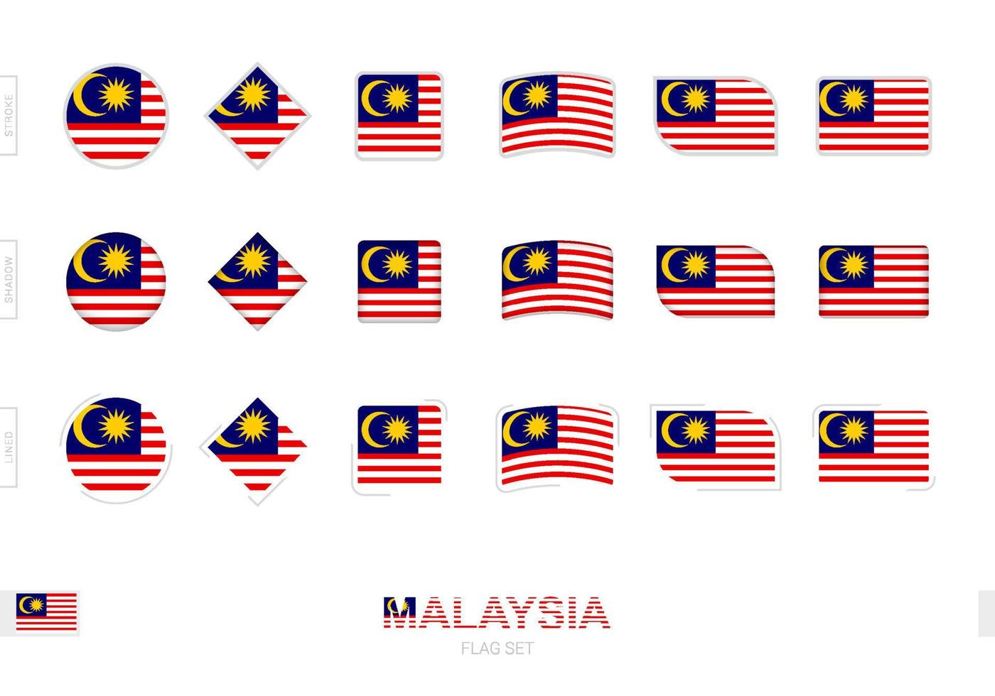 Malaysia-Flaggensatz, einfache Flaggen von Malaysia mit drei verschiedenen Effekten. vektor