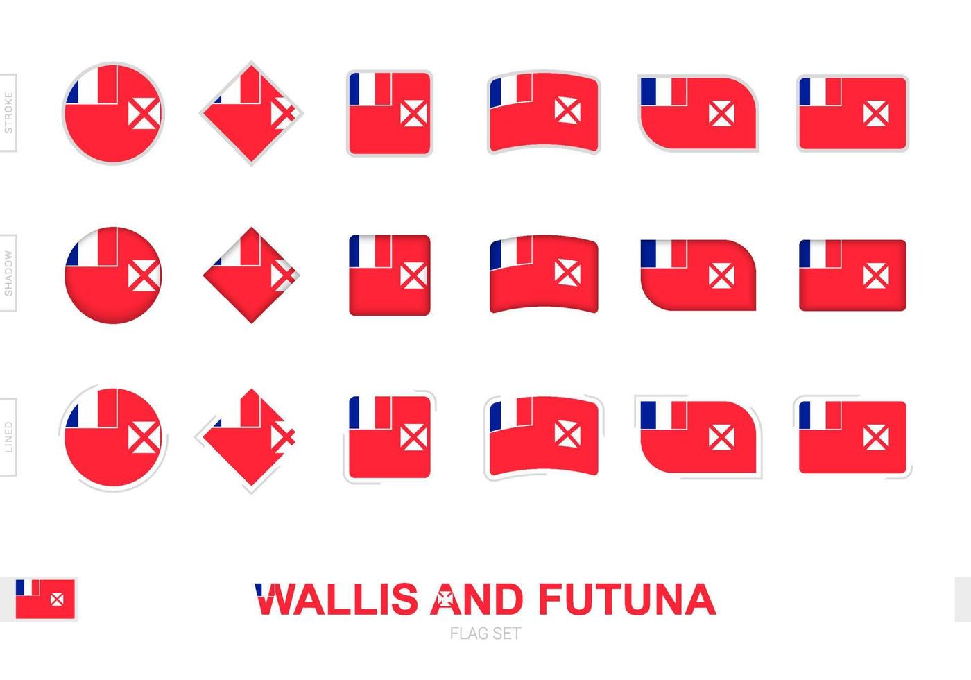 wallis och futuna flagga set, enkla flaggor av wallis och futuna med tre olika effekter. vektor