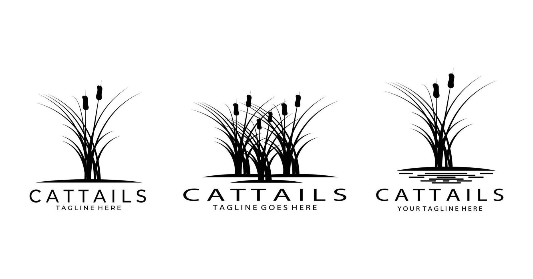uppsättning cattails logotyp vektor illustration design, linjekonst, minimalistisk