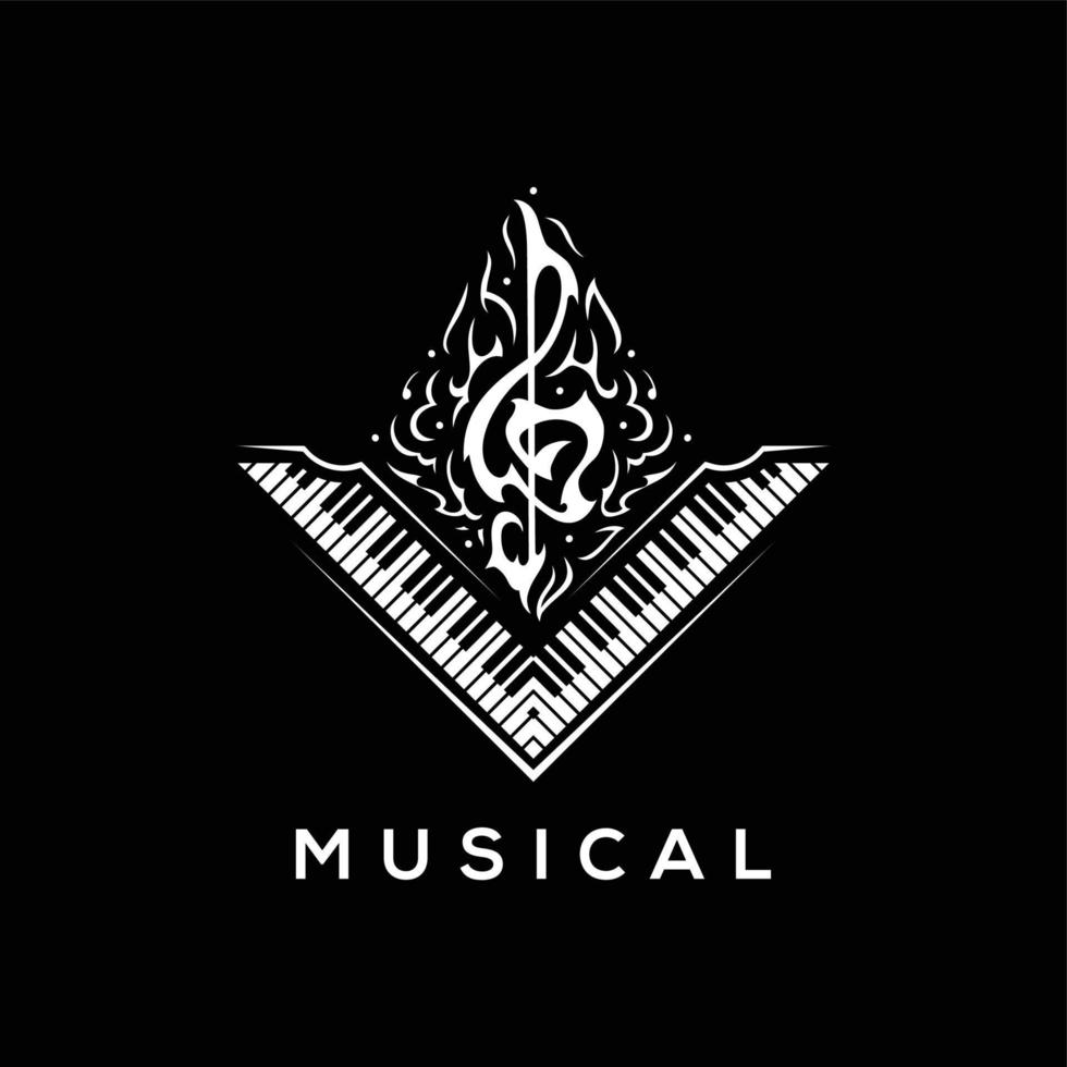 musik logotyp vektor. musikalisk nyckelnot med pianomalllogotyp för ett musikföretag, designelement för logotyp, affisch, kort, banderoll, emblem, t-shirt. vektor illustration