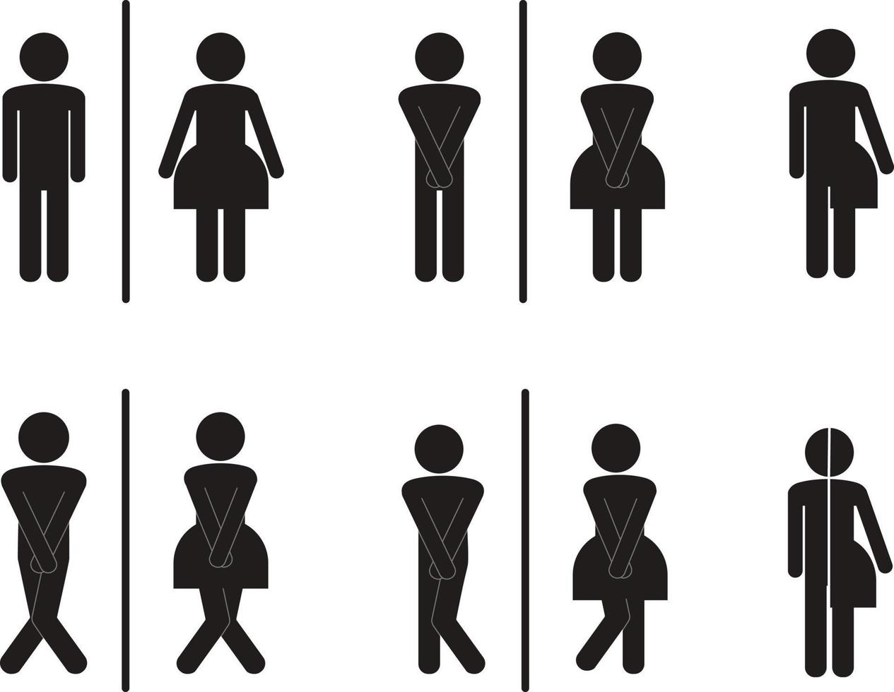 uppsättning av wc tecken ikon vektor illustration på den vita bakgrunden. vektor man och kvinna ikoner och unisex toalett symbol