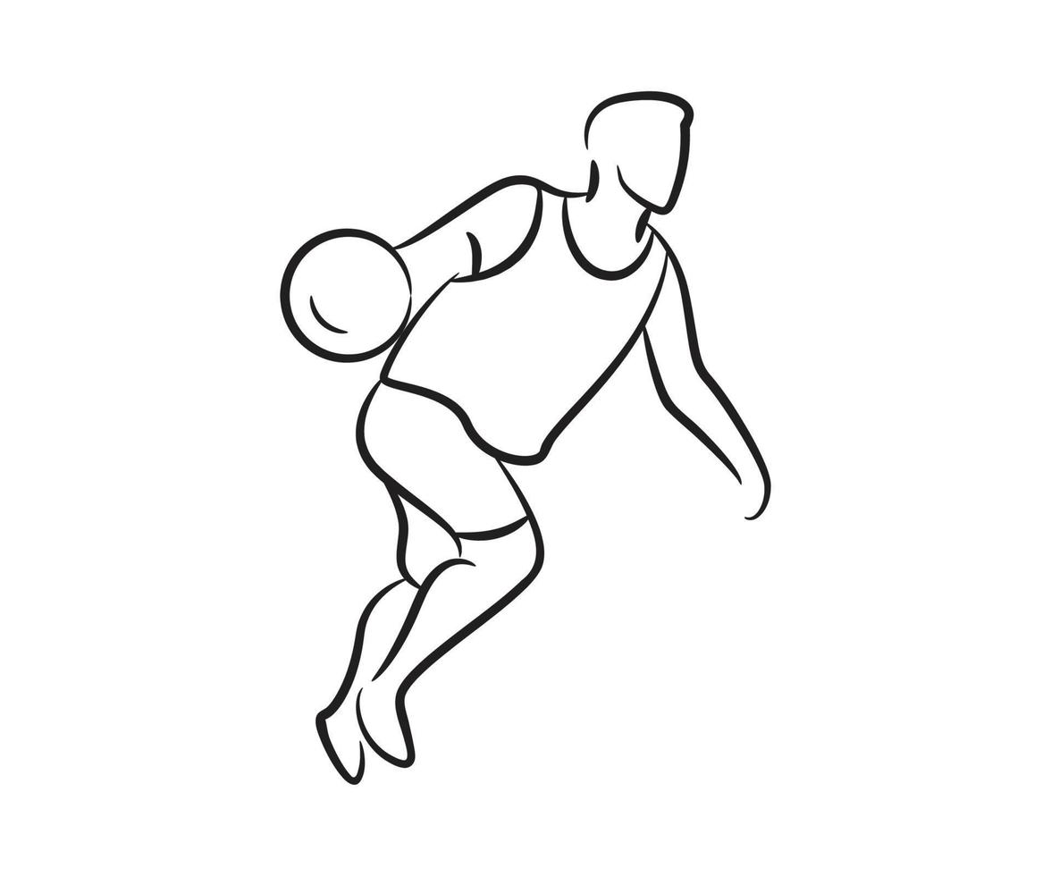hand gezeichnete linie illustration des basketballspielers vektor