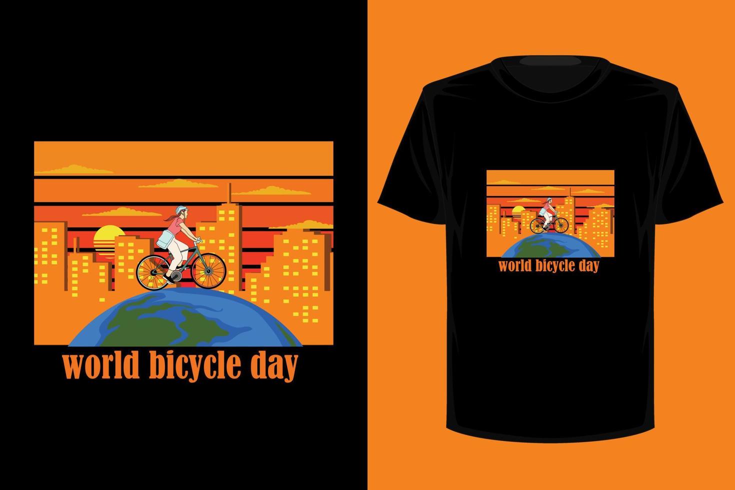 Weltfahrradtag Retro-Vintage-T-Shirt-Design vektor