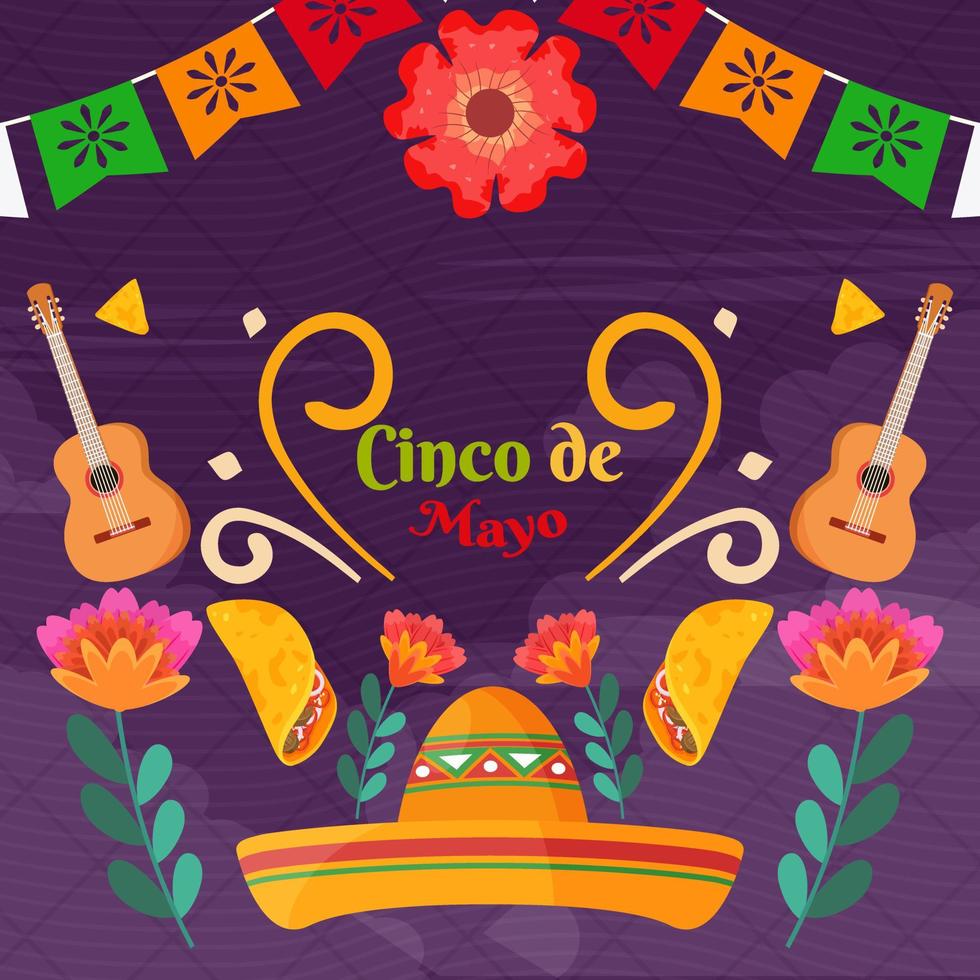 hintergrund flach cinco de mayo mexikanische feiertagsfeier vektor