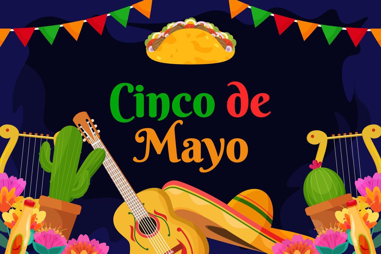 platt cinco de mayo mexikansk semester festival bakgrund vektor