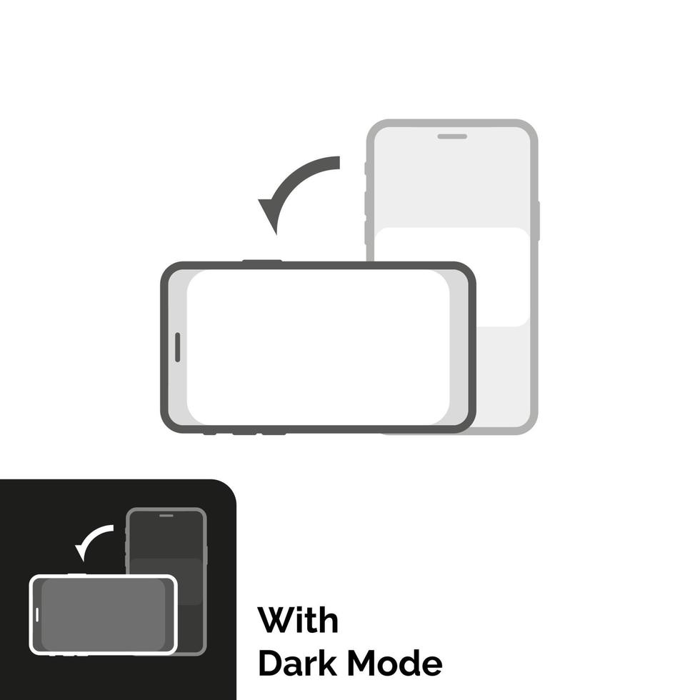 rotera telefonen till horisontellt läge med alternativ för ljus och mörkt läge, illustration platt design vektor eps10. grafiskt element för målsida, tomt tillstånd ui, infographic, ikon