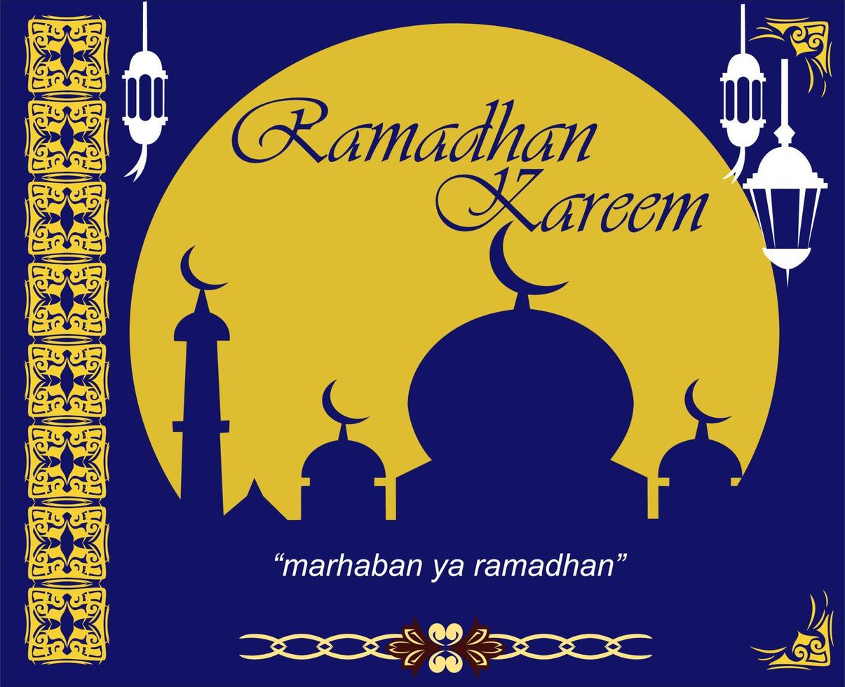 vektorillustration av ramadhan med moskébyggnad och fullmånebakgrund vektor